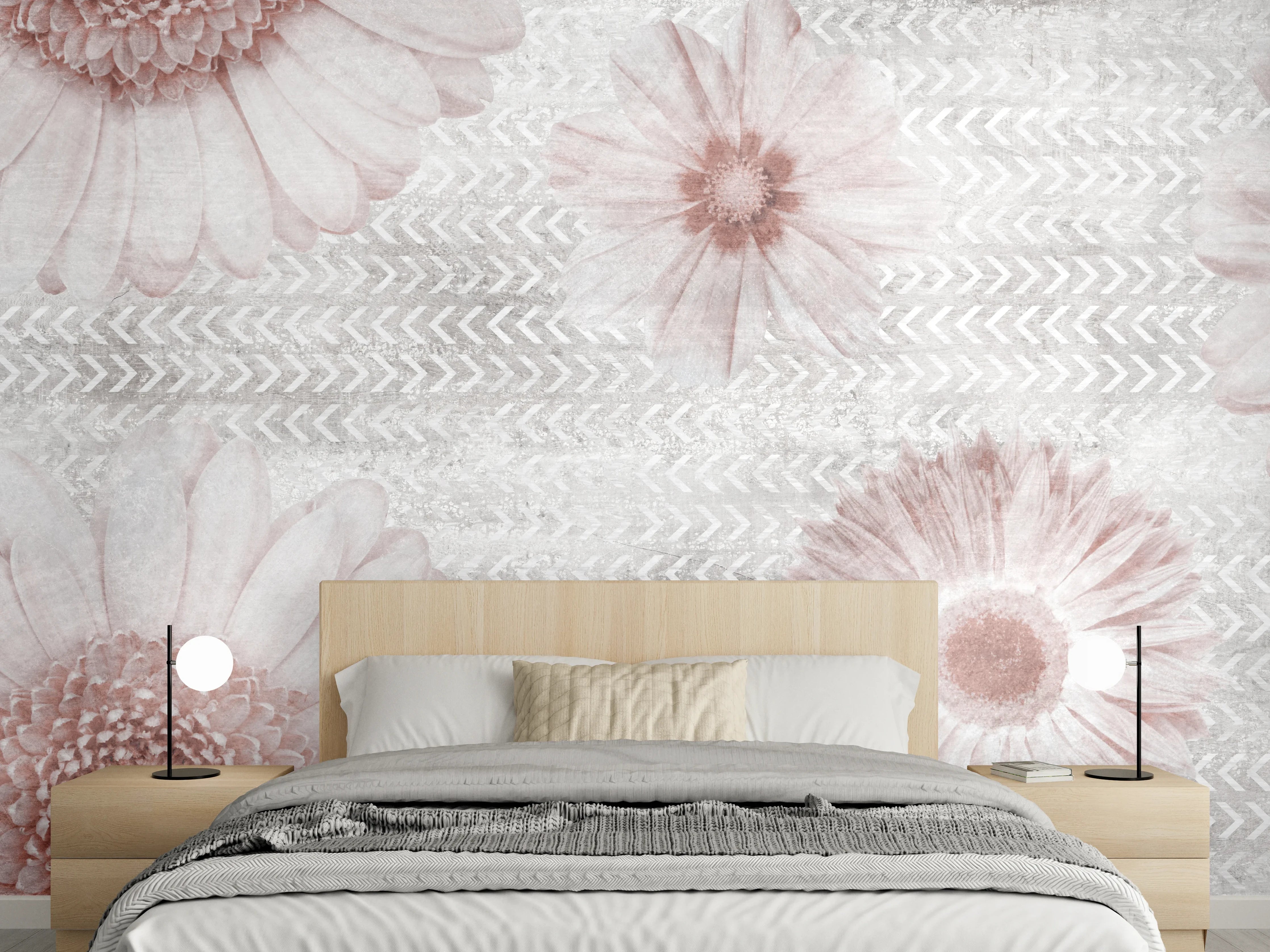 Wandverkleidung Schlafzimmer - Vintage Blumenmuster auf Weiß