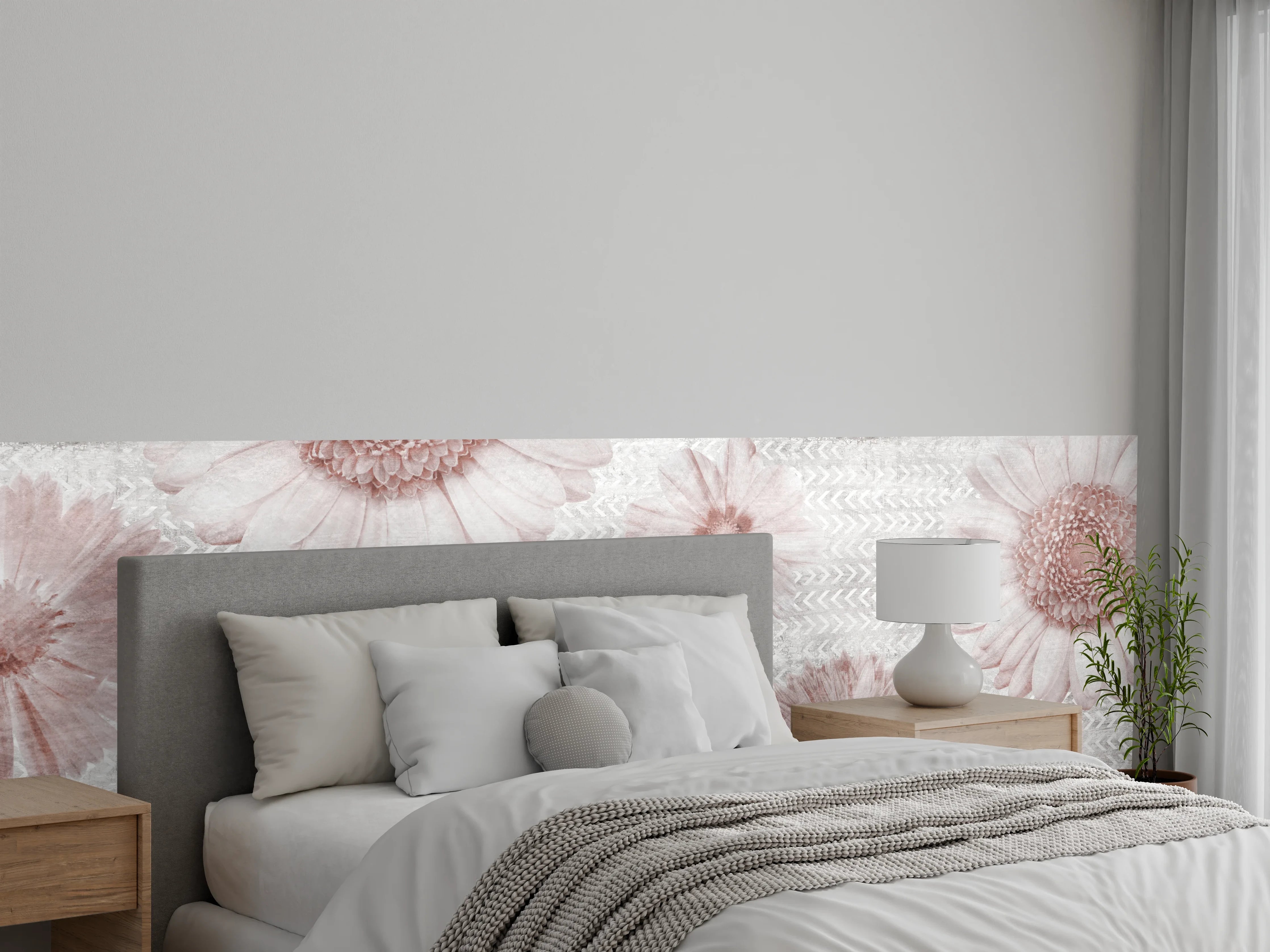 Wandverkleidung Schlafzimmer - Vintage Blumenmuster auf Weiß