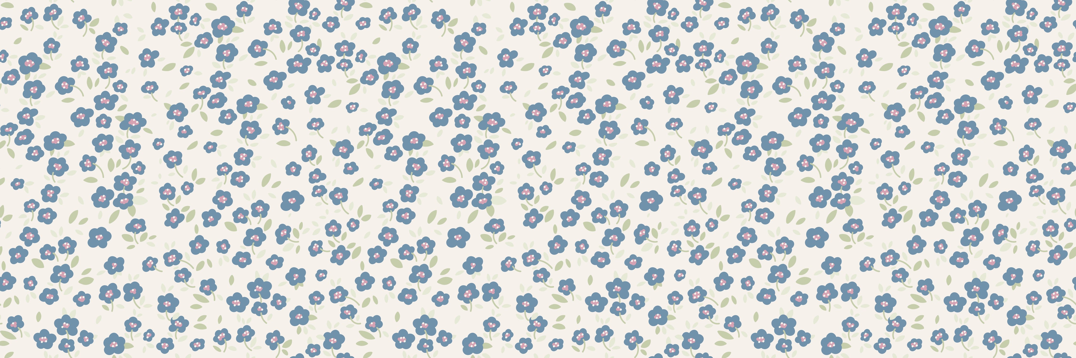 Wandverkleidung Schlafzimmer-Vintage Ditsy Blumen Blau-Beige