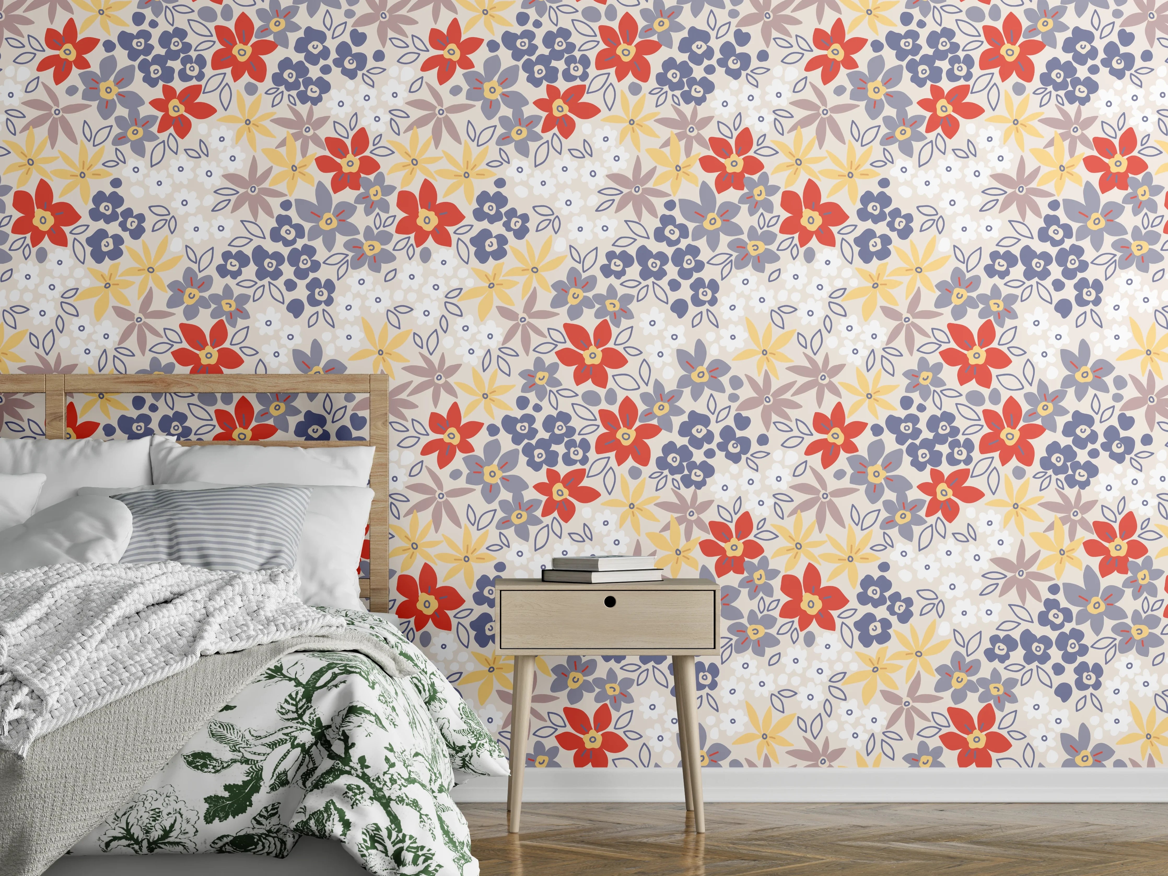 Wandverkleidung Schlafzimmer - Vintage Ditsy Blumenmuster Beige