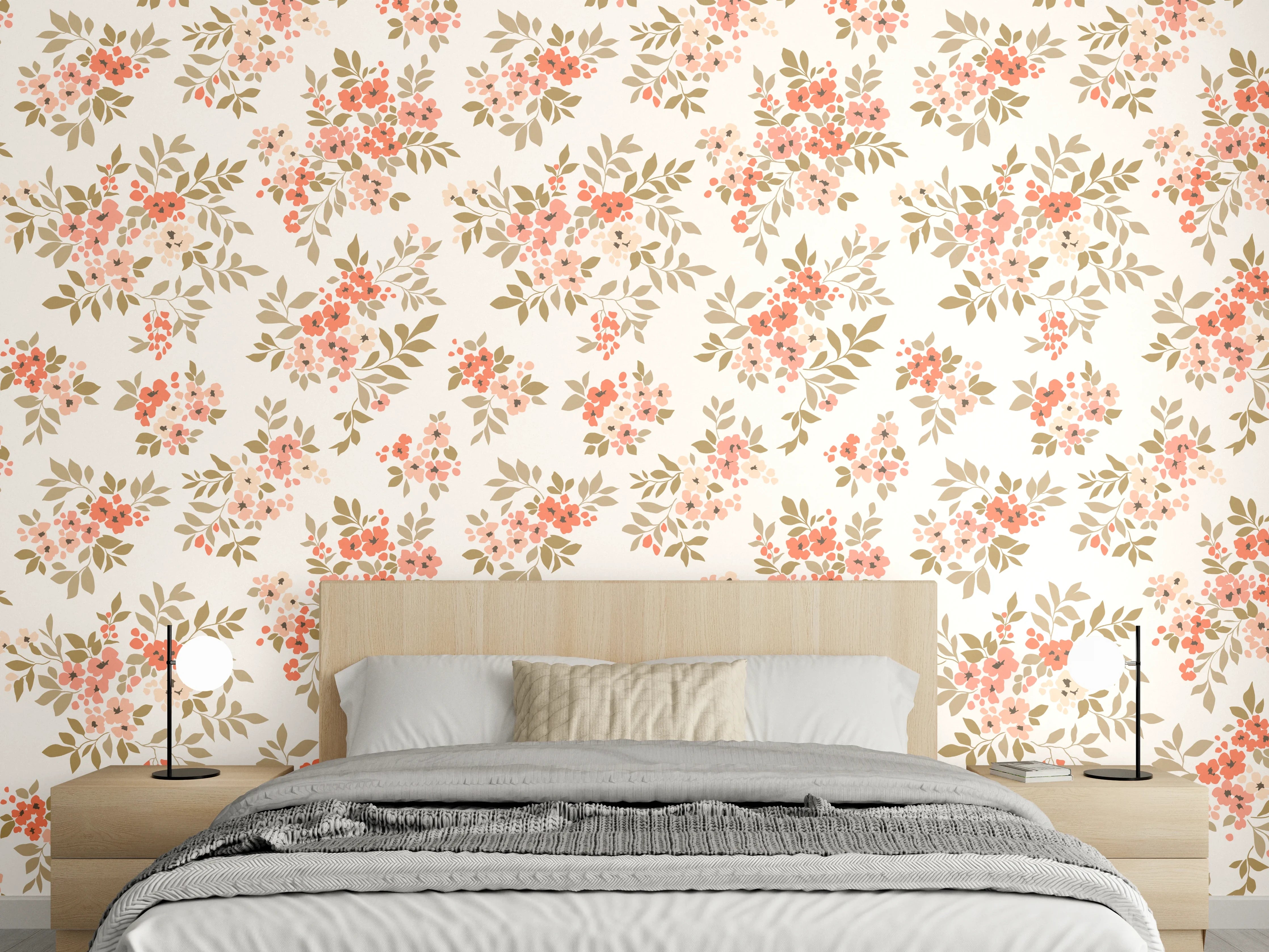 Wandverkleidung Schlafzimmer - Vintage Ditsy Blumenmuster Rosa Beige