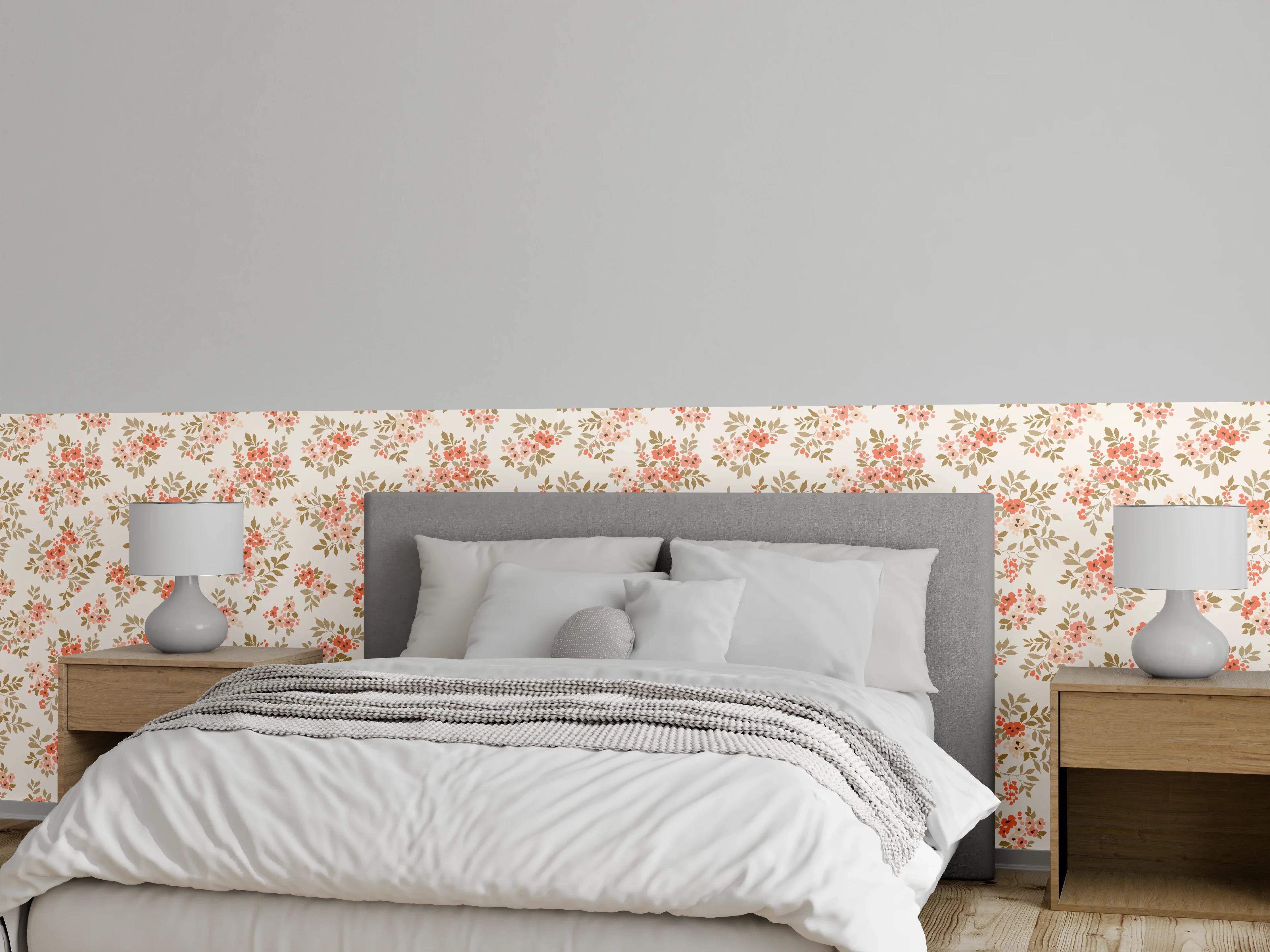 Wandverkleidung Schlafzimmer - Vintage Ditsy Blumenmuster Rosa Beige