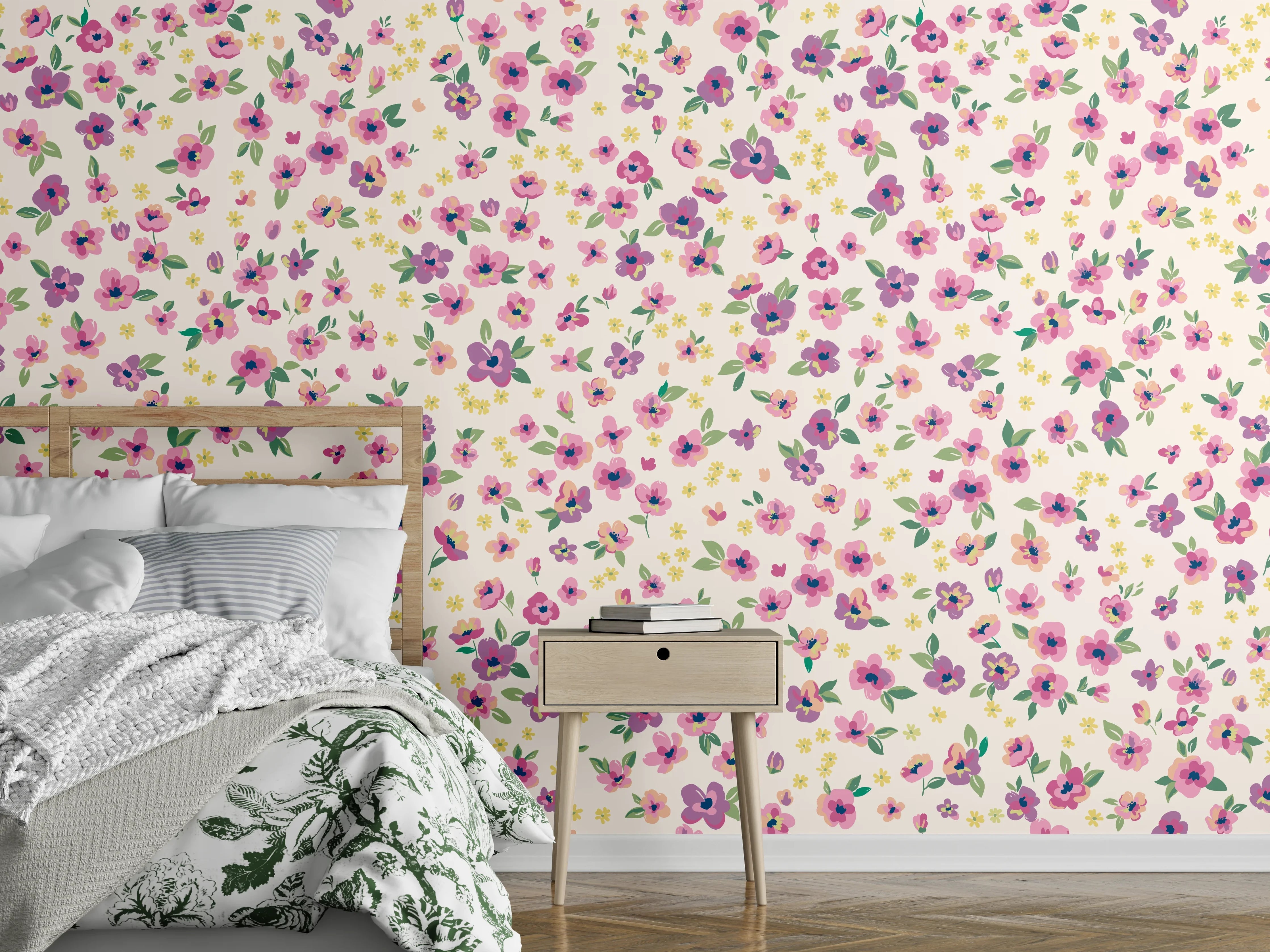 Wandverkleidung Schlafzimmer - Vintage Ditsy Blumenmuster Rosa