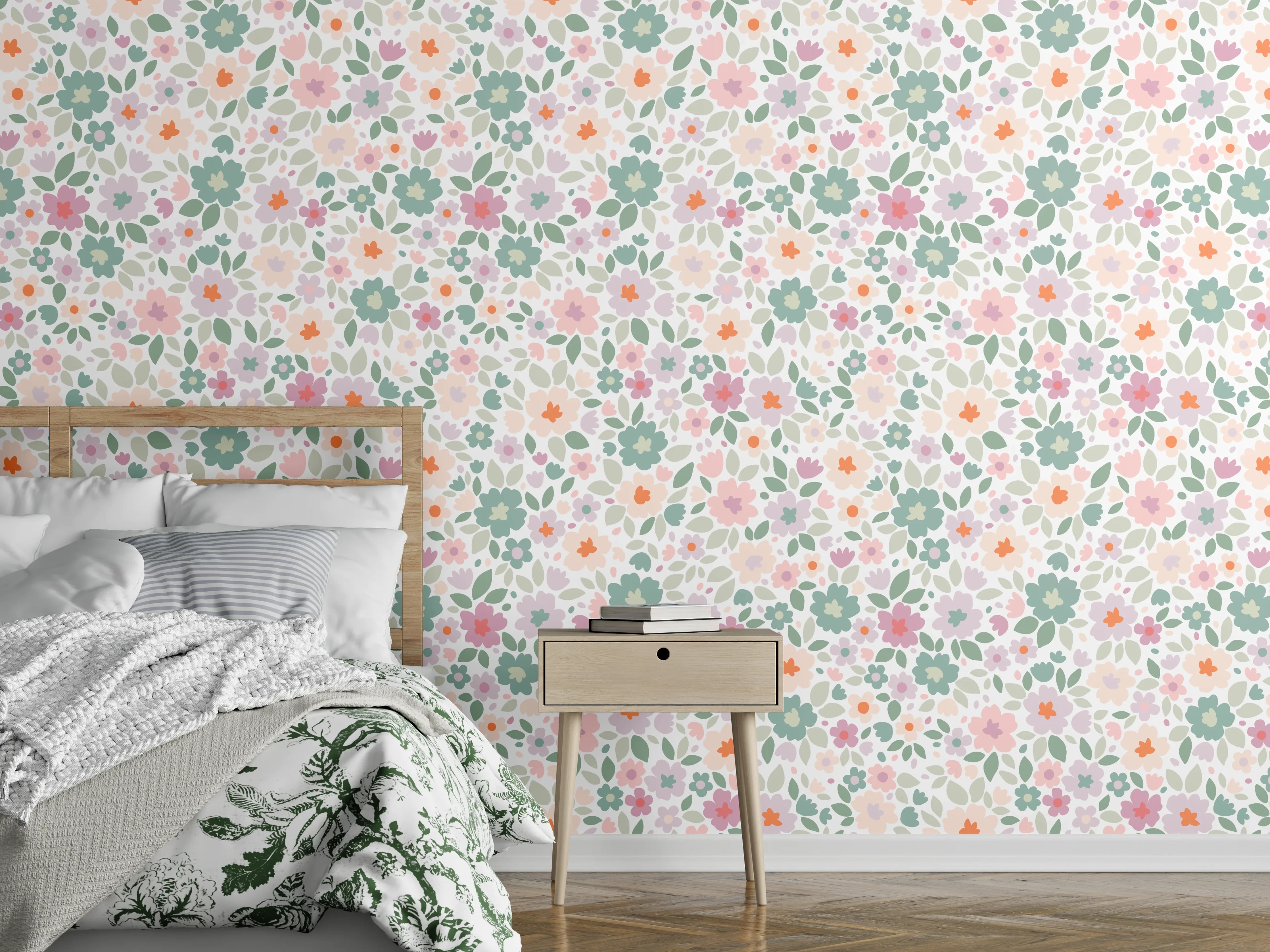 Wandverkleidung Schlafzimmer - Vintage Ditsy Pattern in Rosa