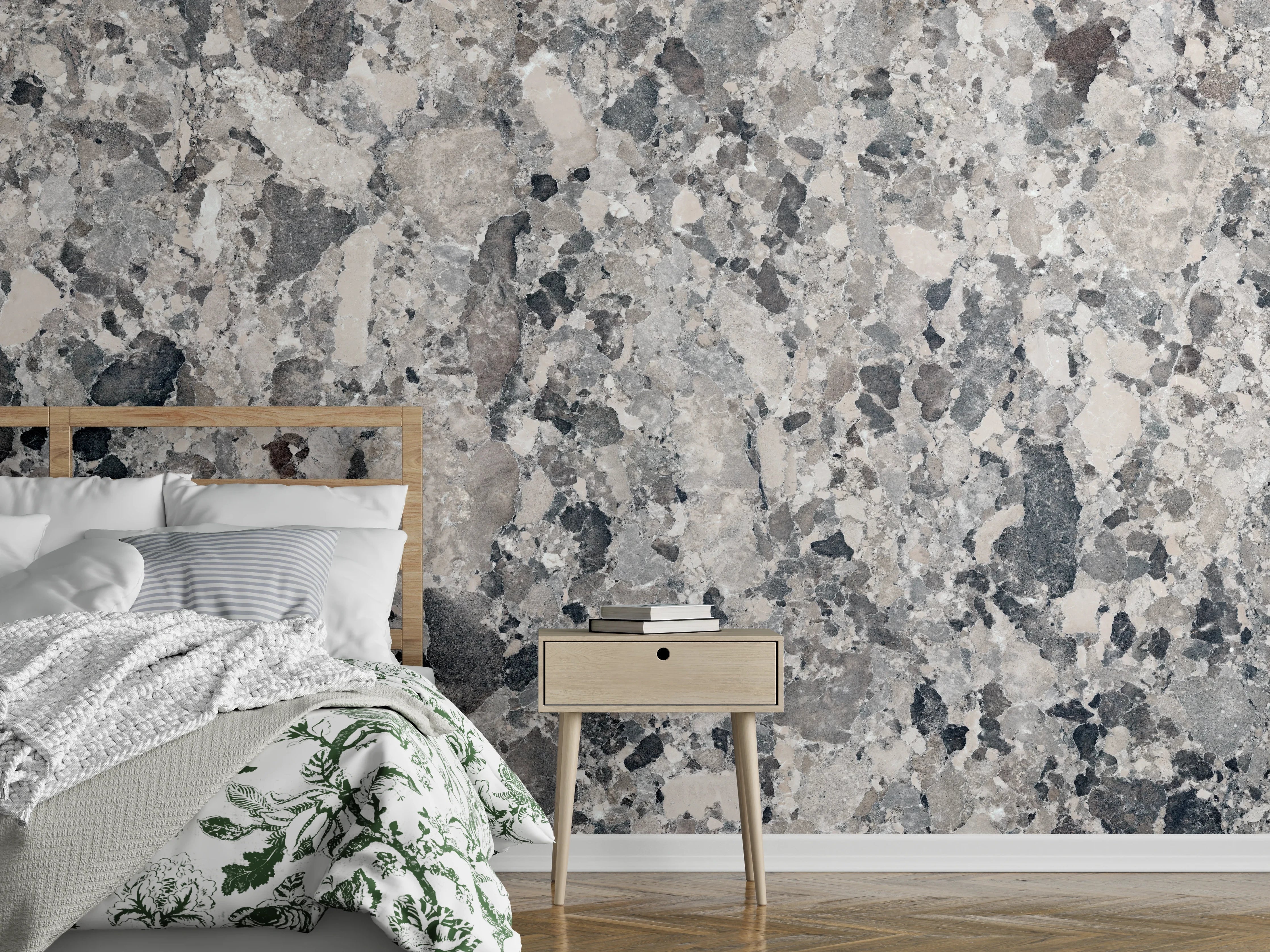 Wandverkleidung Schlafzimmer - Vintage Granit-Textur