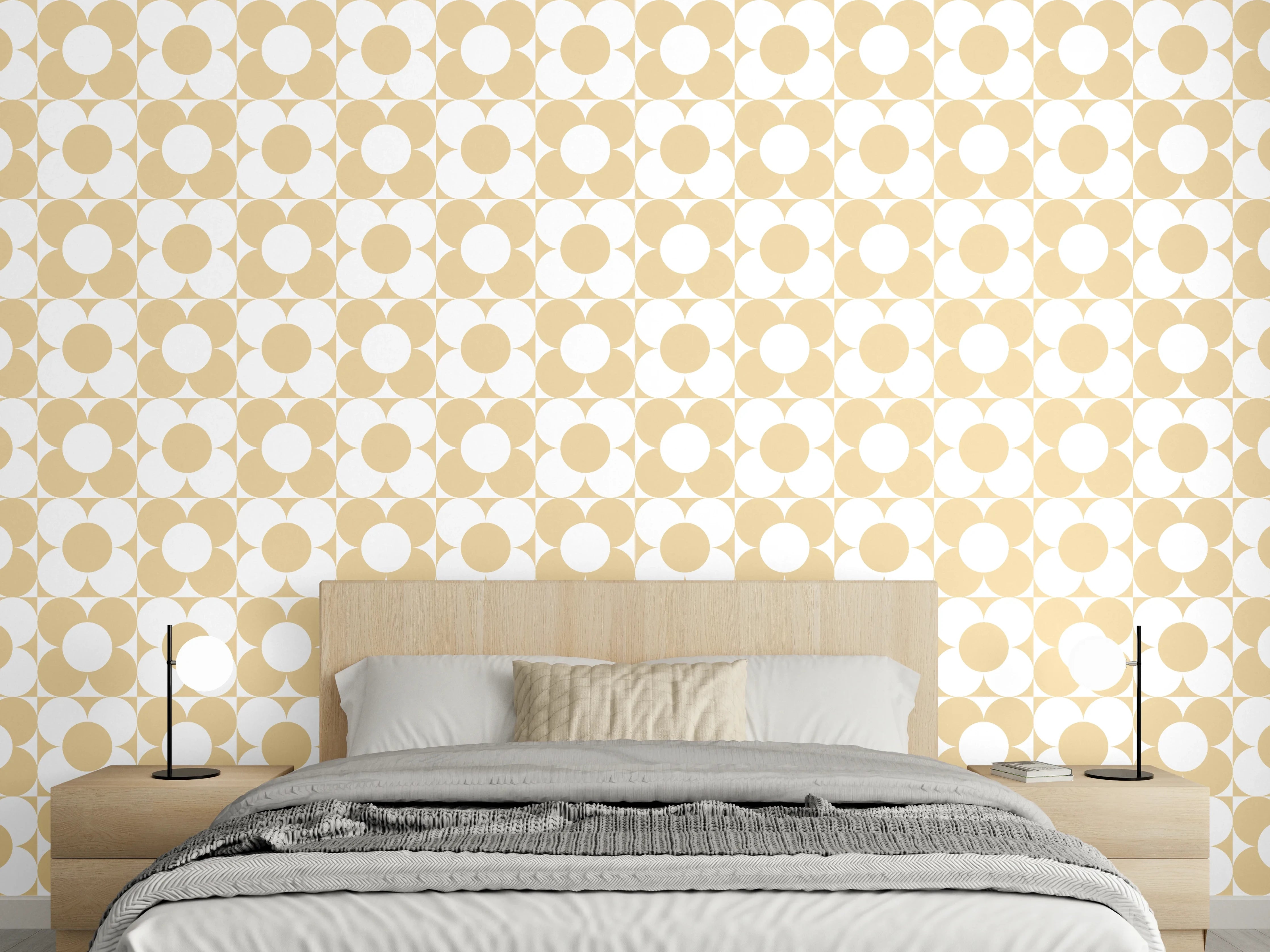 Wandverkleidung Schlafzimmer - Vintage Kreisdesign in Beige-Grau