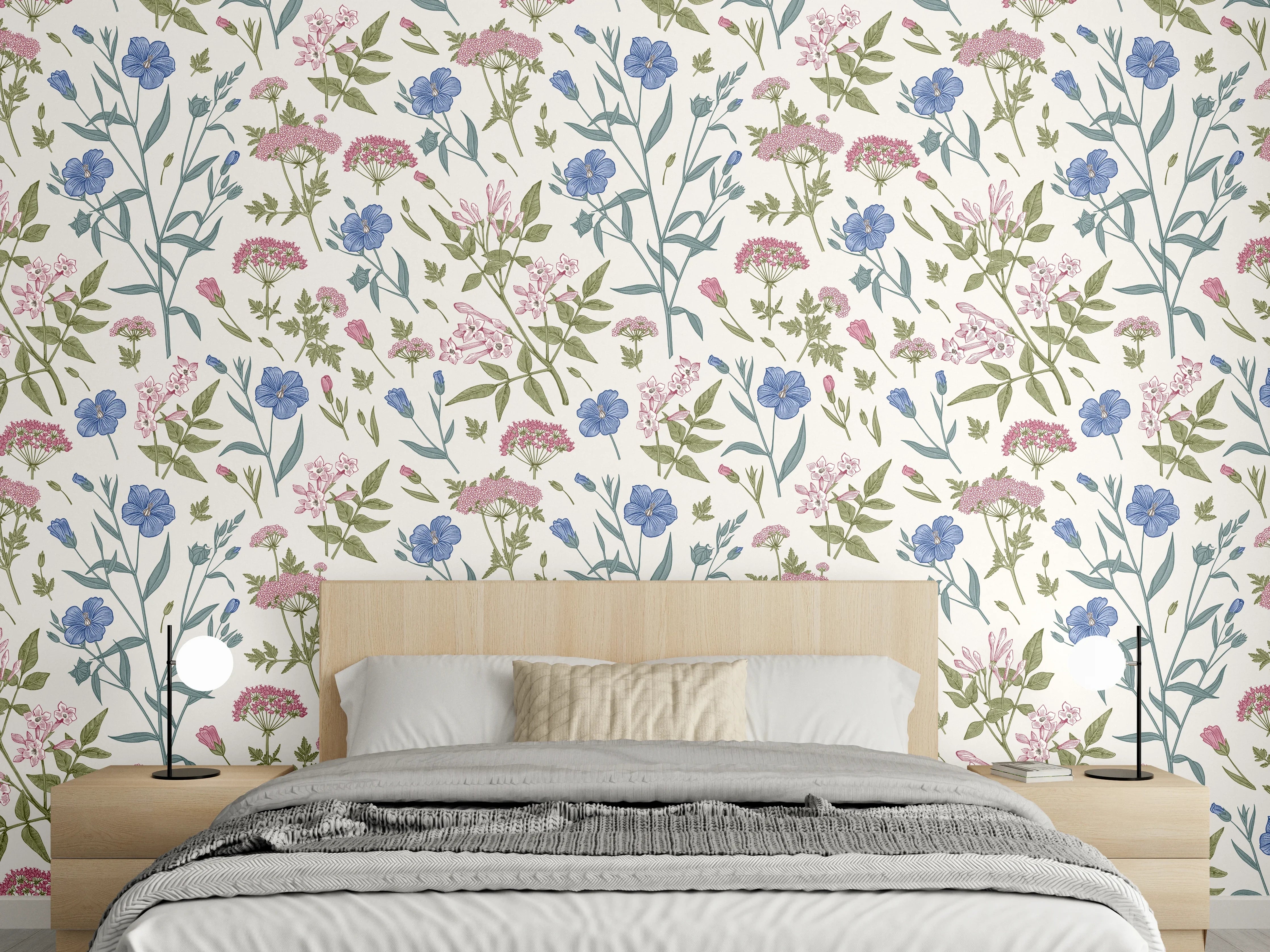 Wandverkleidung Schlafzimmer - Vintage Pastell-Blumenmuster