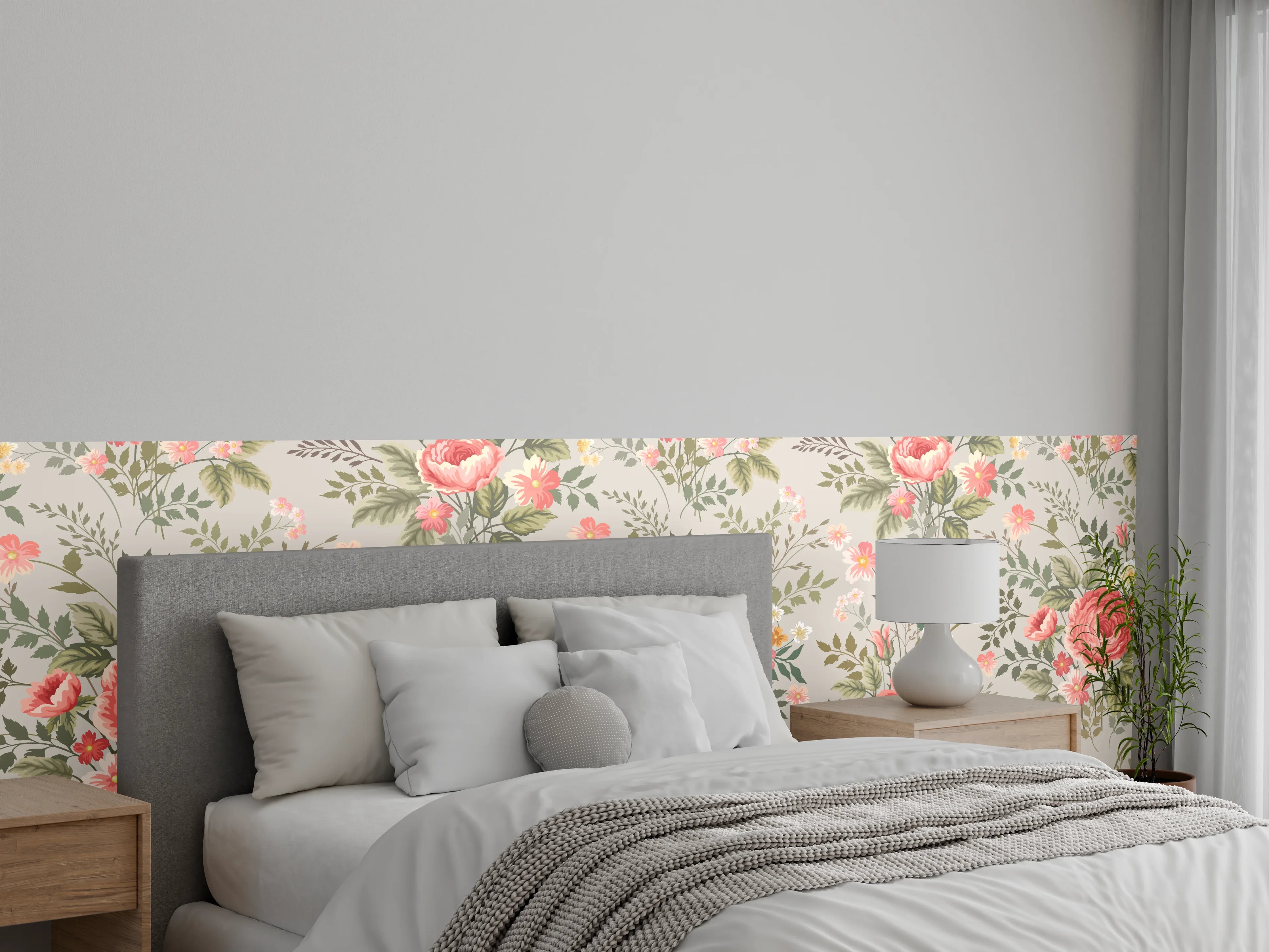 Wandverkleidung Schlafzimmer - Vintage Pfirsich-Blumenmuster