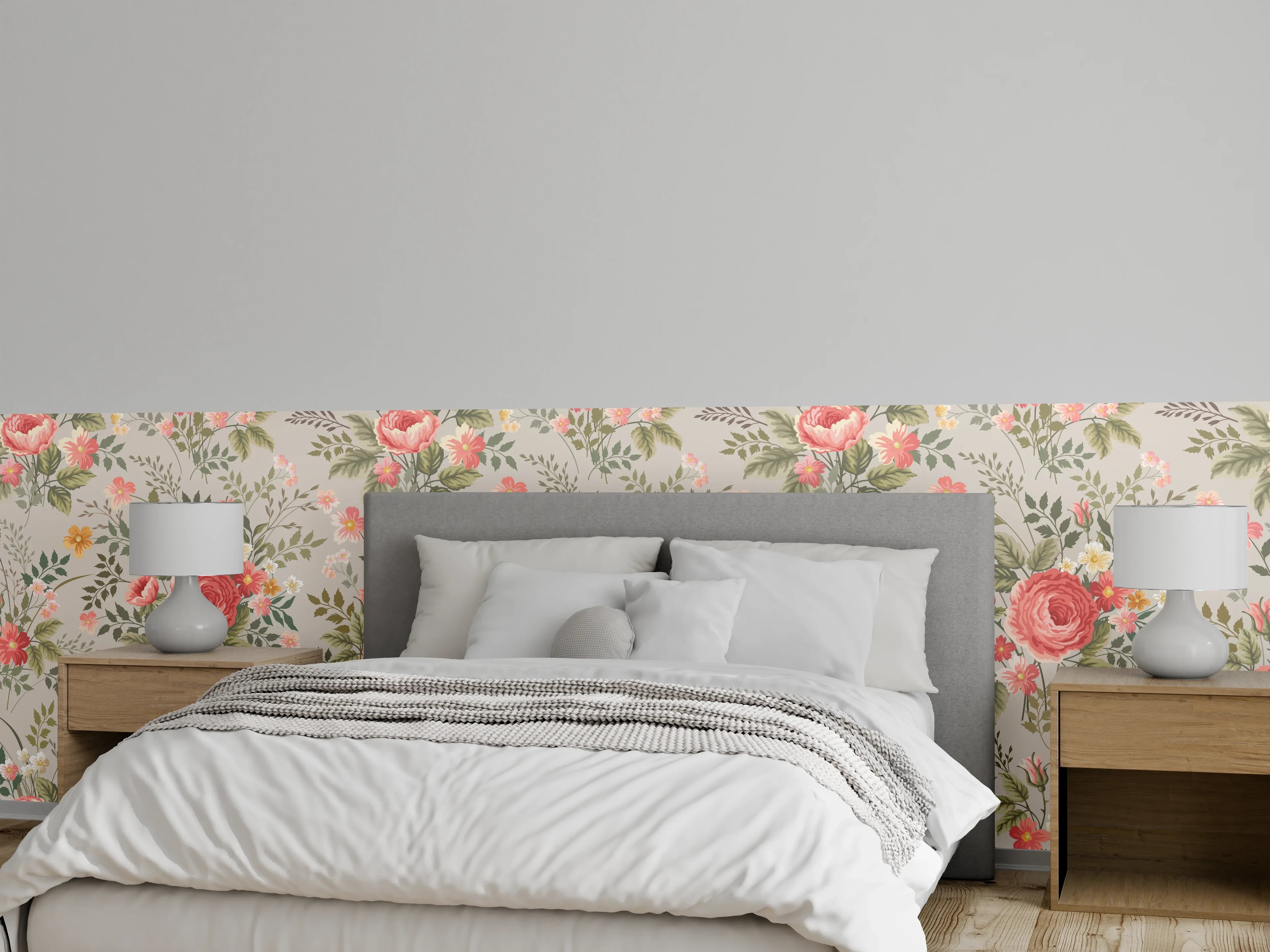 Wandverkleidung Schlafzimmer - Vintage Pfirsich-Blumenmuster