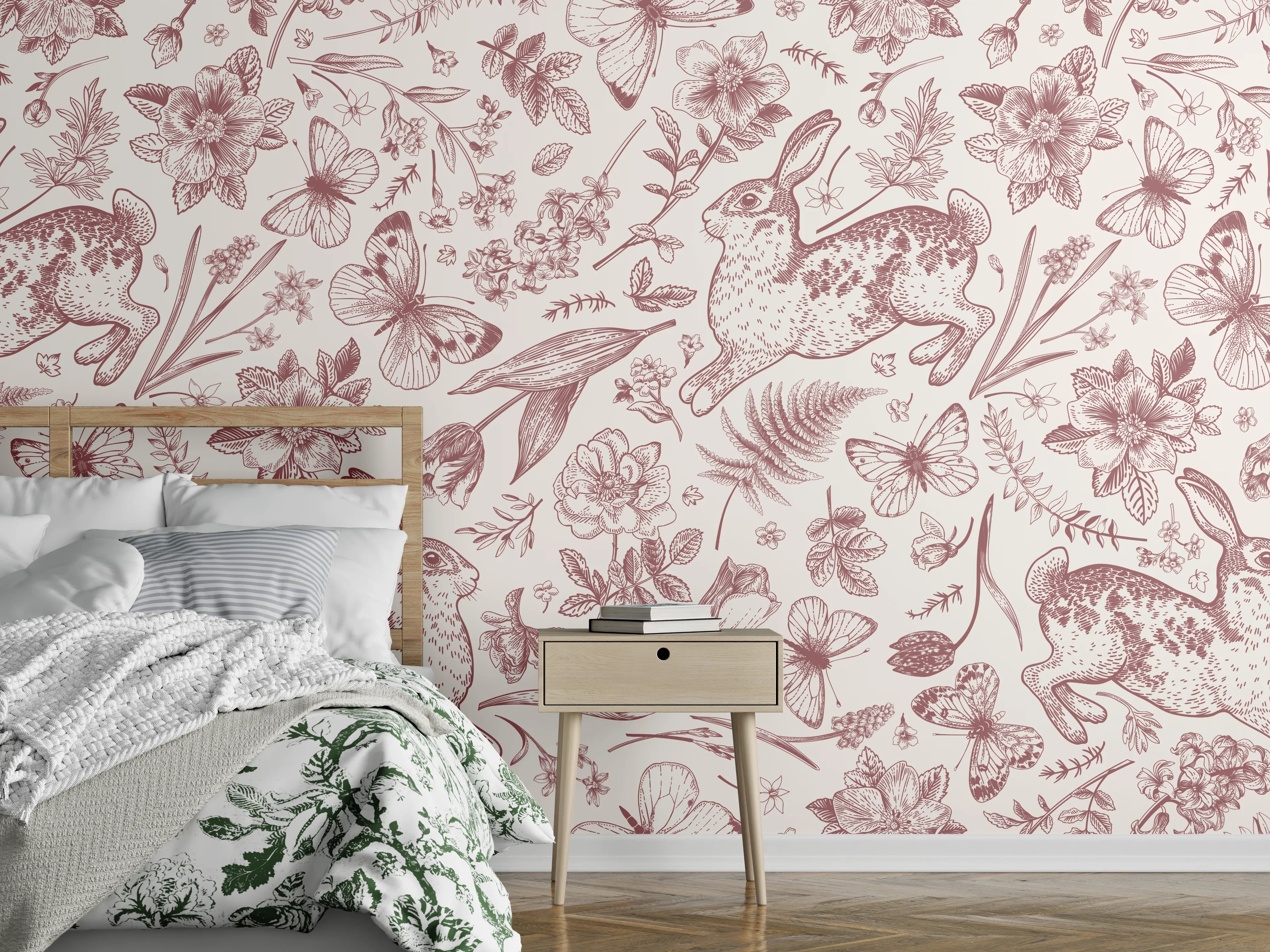 Wandverkleidung Schlafzimmer - Vintage Rosa Blumenmuster