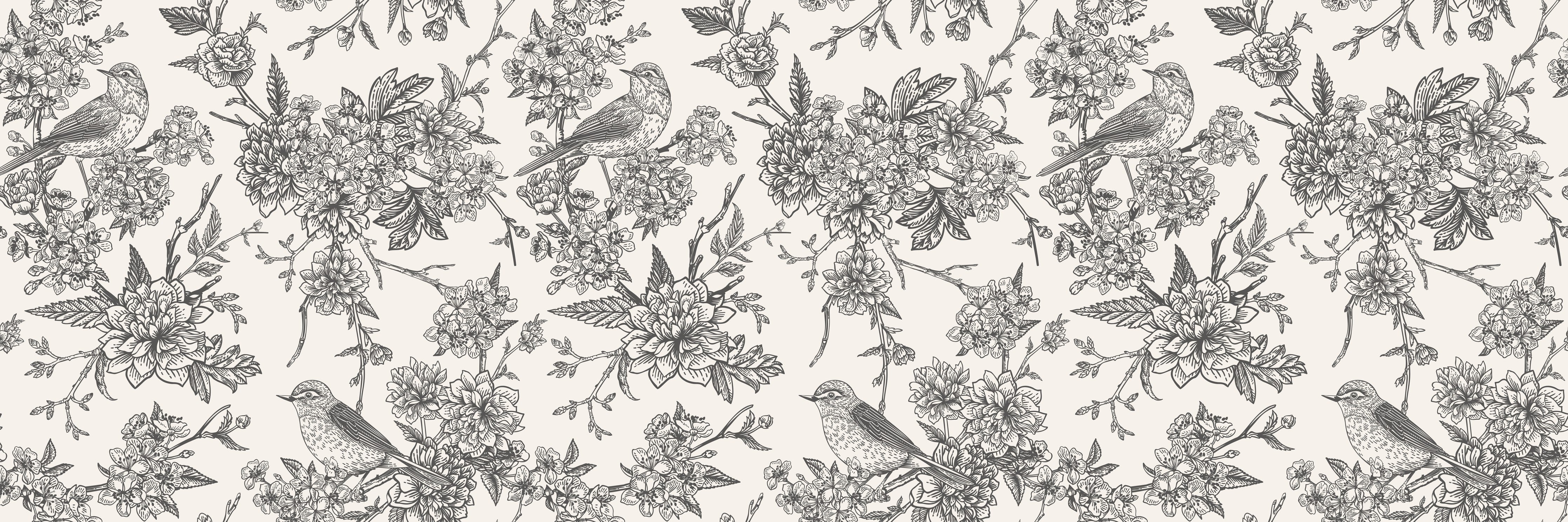 Wandverkleidung Schlafzimmer-Vintage Schwarzweiß Blumenmuster
