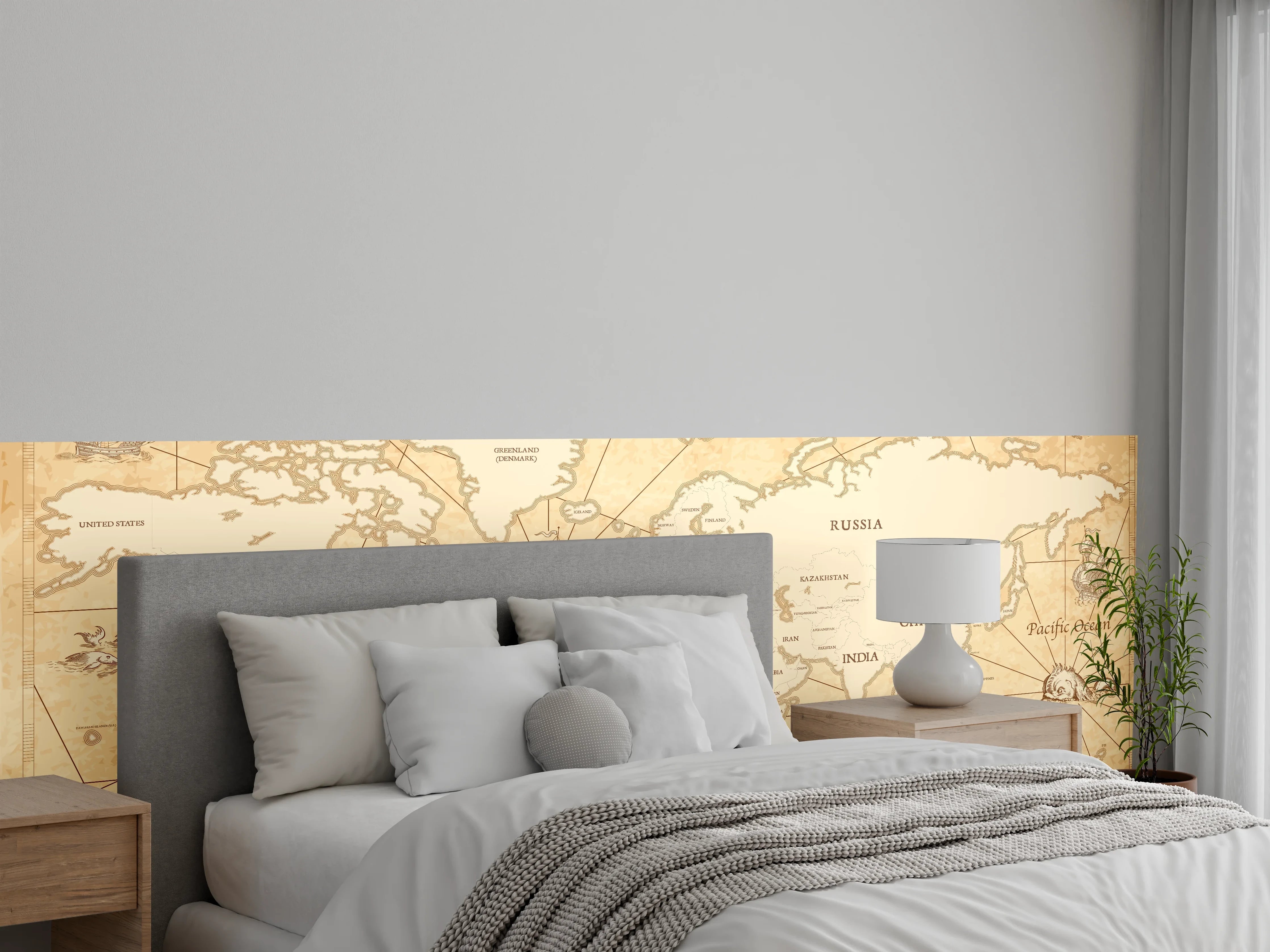 Wandverkleidung Schlafzimmer - Vintage-Stil Weltkarte Sepia