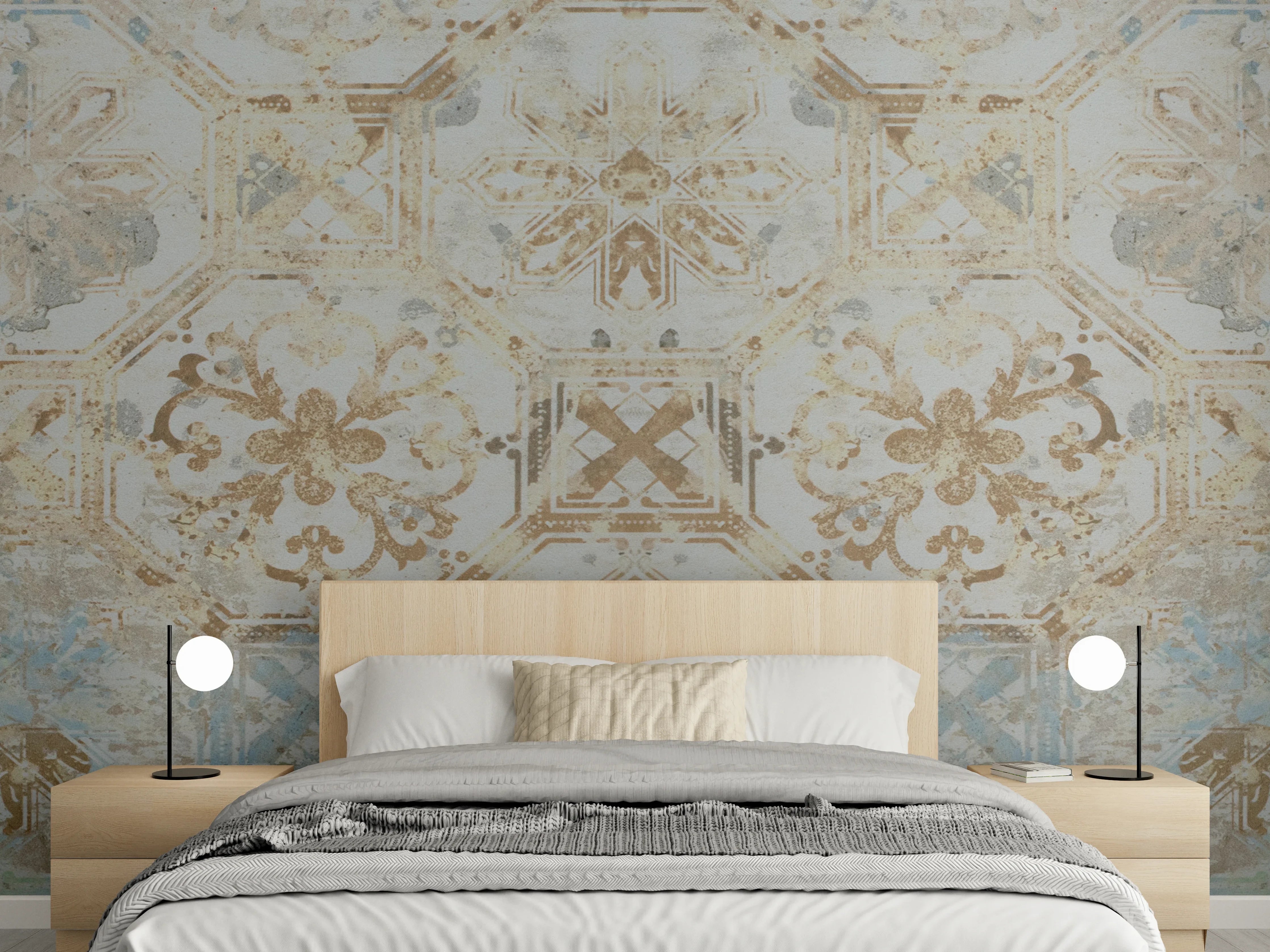 Wandverkleidung Schlafzimmer - Vintage Tapetenmuster