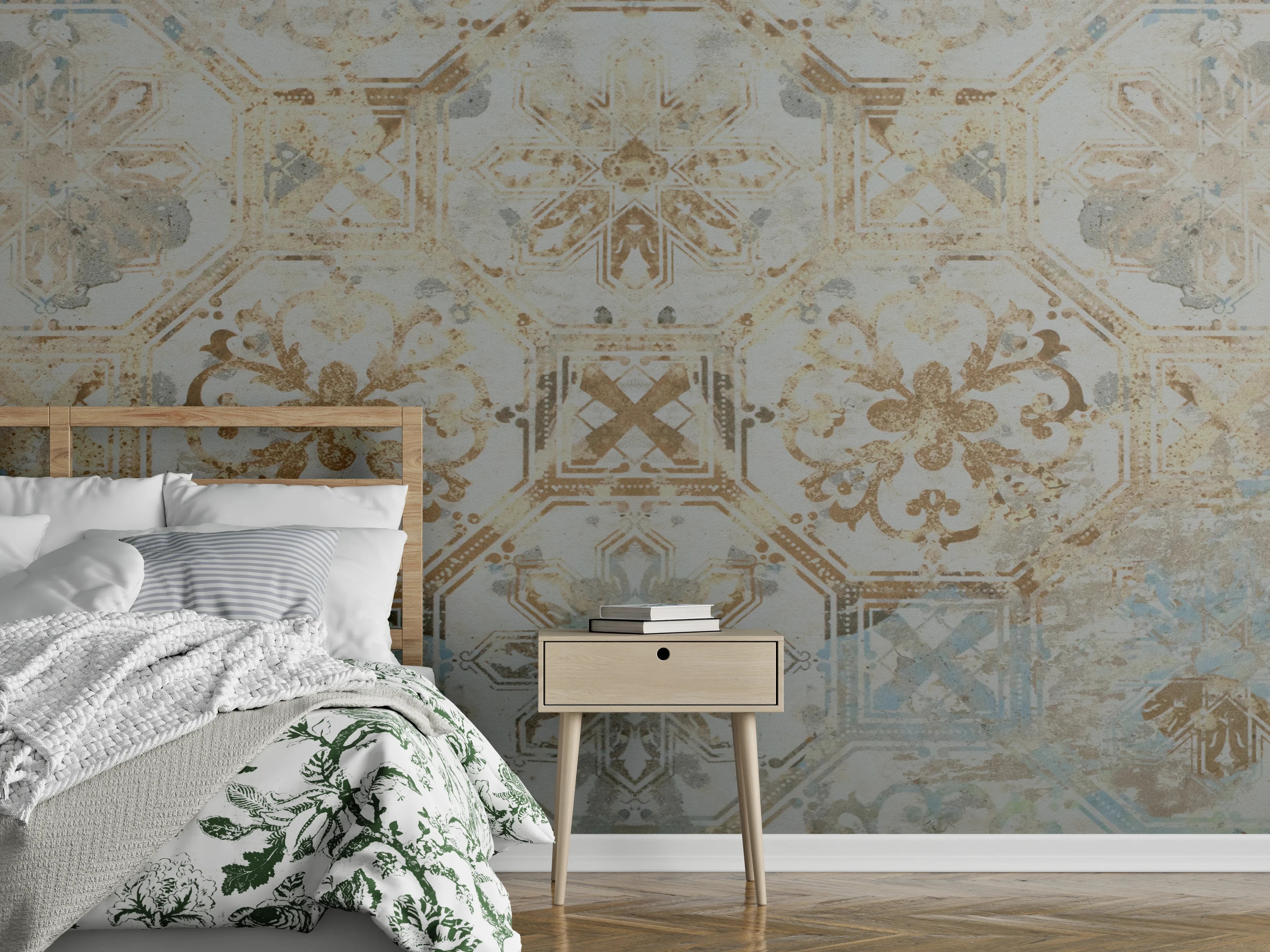 Wandverkleidung Schlafzimmer - Vintage Tapetenmuster