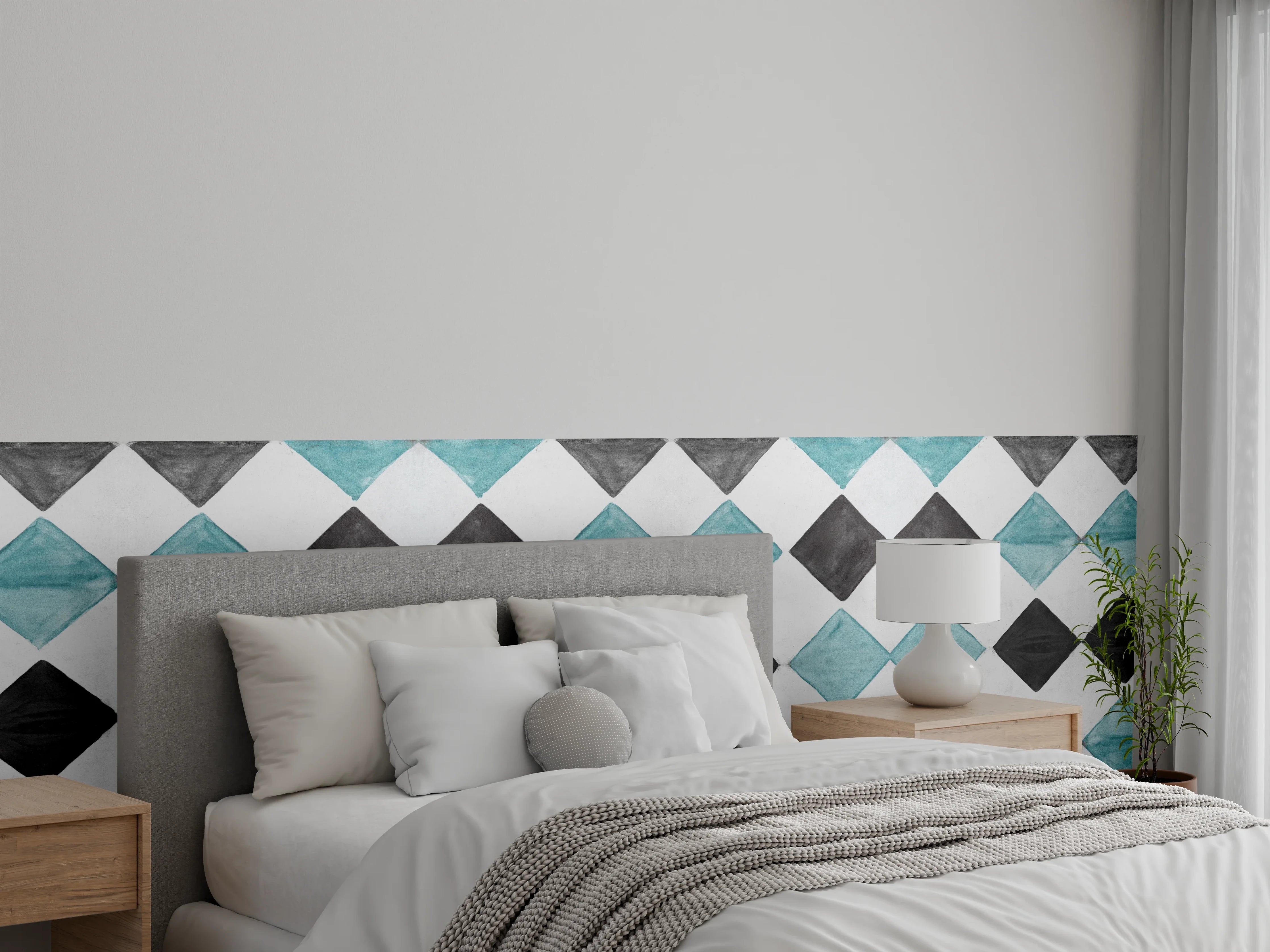 Wandverkleidung Schlafzimmer - Vintage-Türkis-Schwarz-Weiß-Mosaik