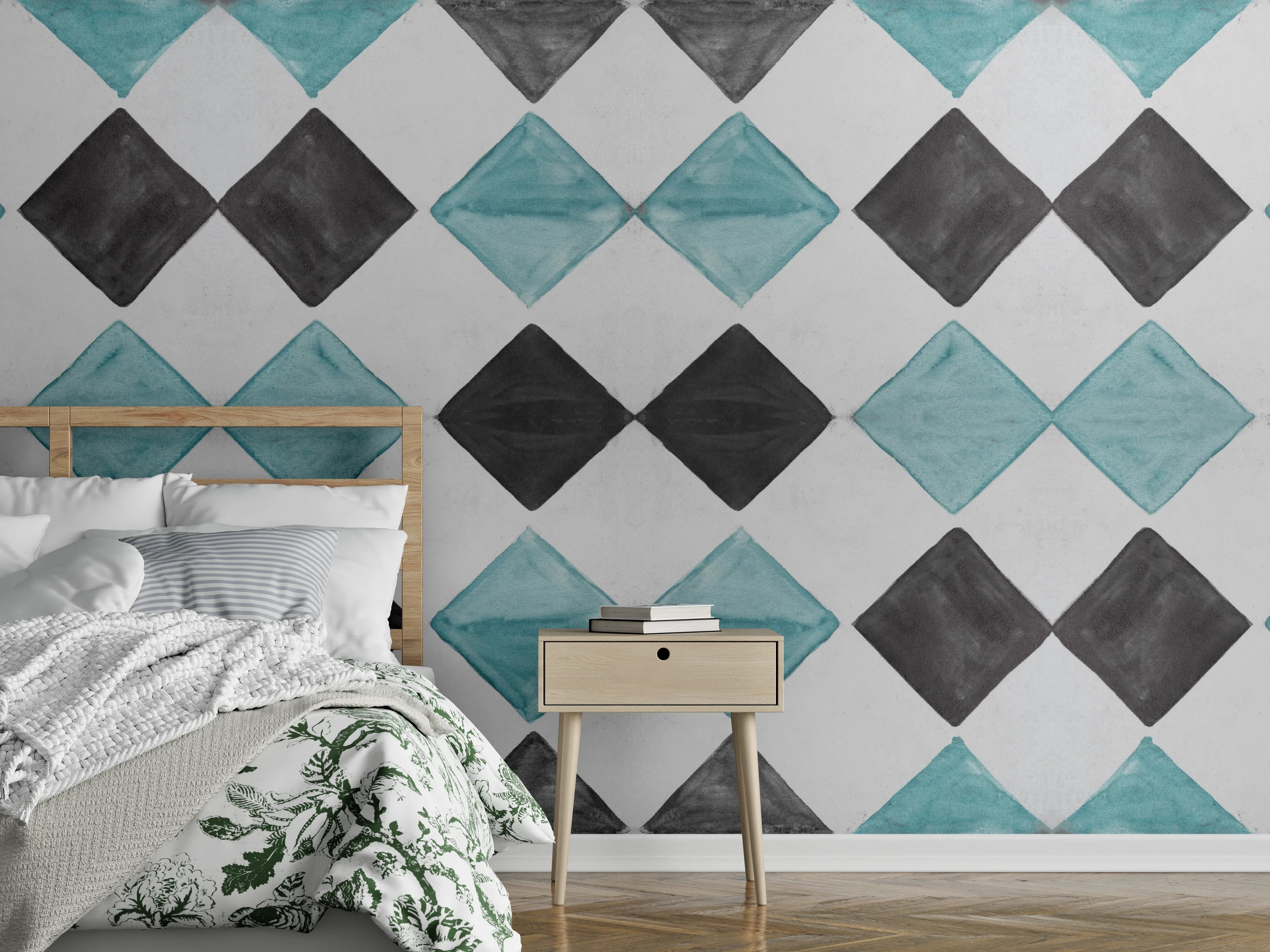 Wandverkleidung Schlafzimmer - Vintage-Türkis-Schwarz-Weiß-Mosaik