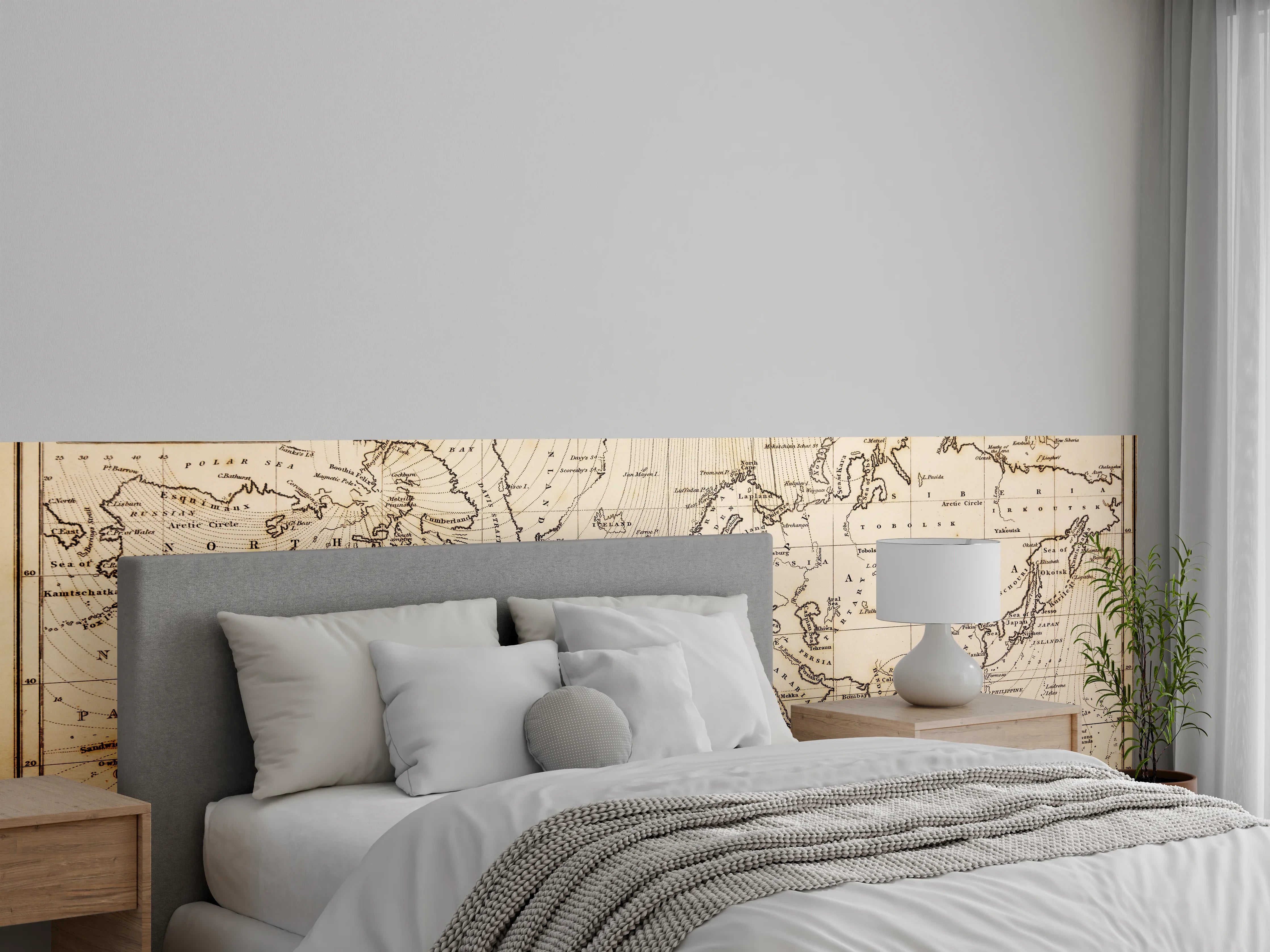 Wandverkleidung Schlafzimmer - Vintage Weltkarte Magnetische Linien Braun