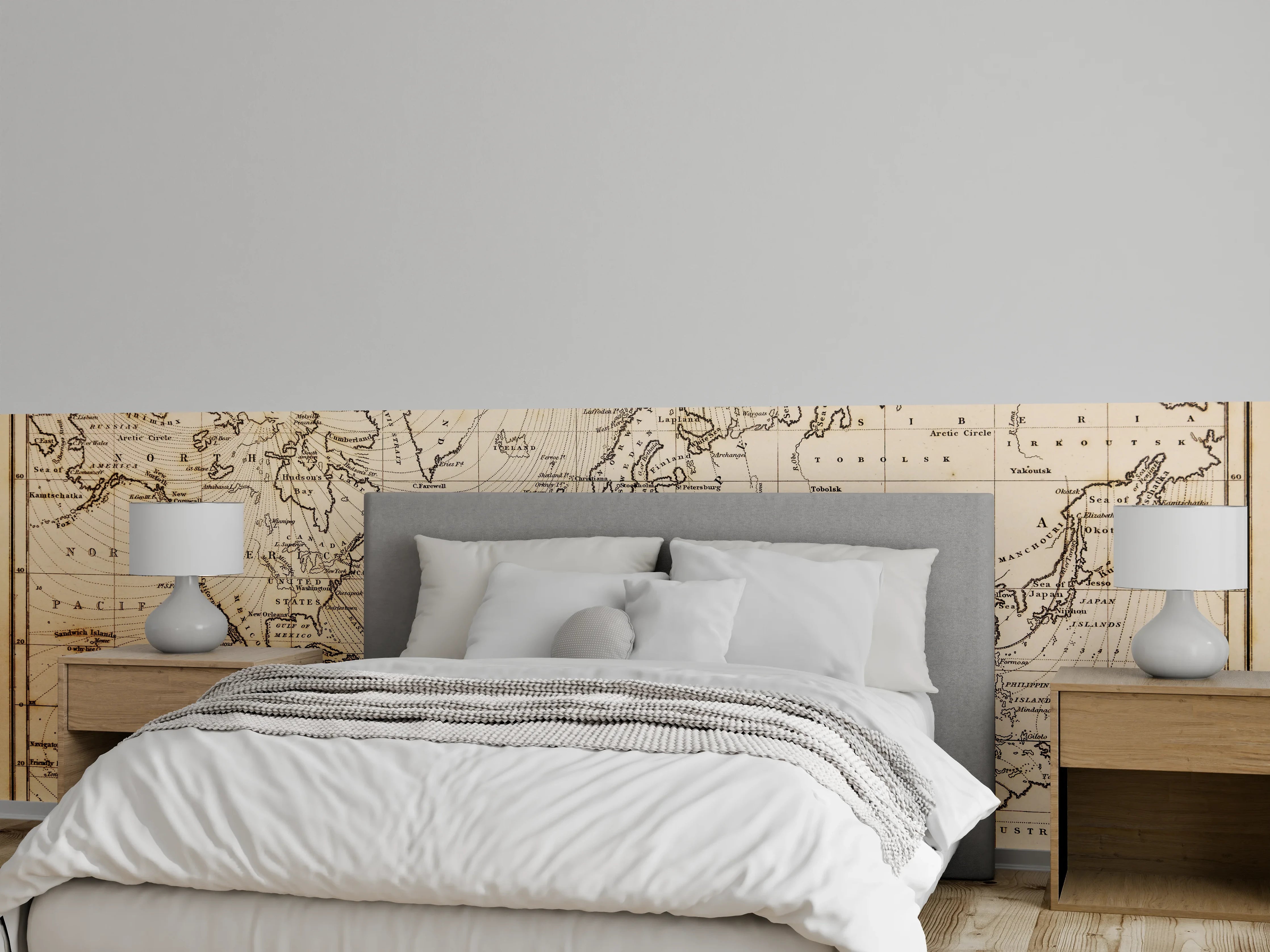 Wandverkleidung Schlafzimmer - Vintage Weltkarte Magnetische Linien Braun