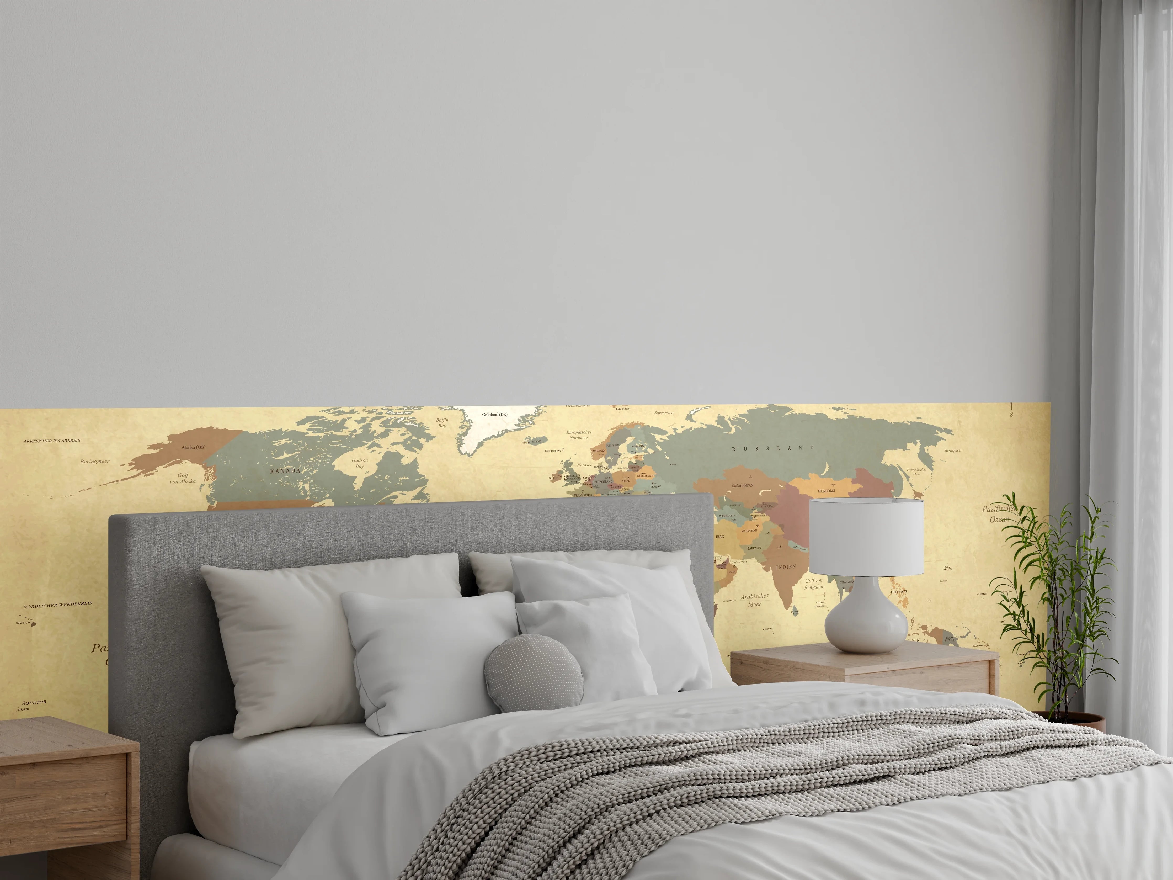 Wandverkleidung Schlafzimmer - Vintage Weltkarte Textur Beige