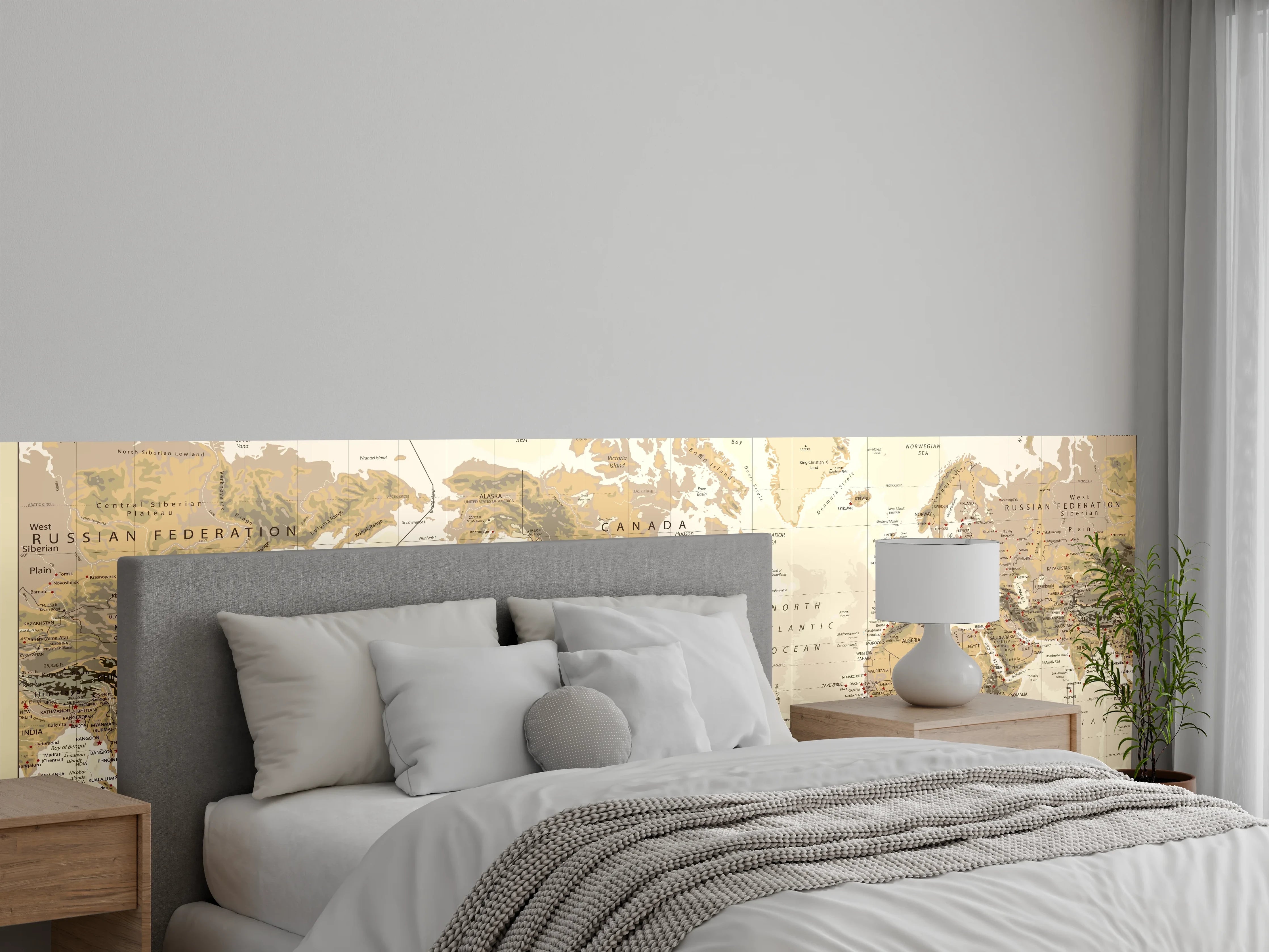 Wandverkleidung Schlafzimmer - Vintage Weltkarte in Brauntönen