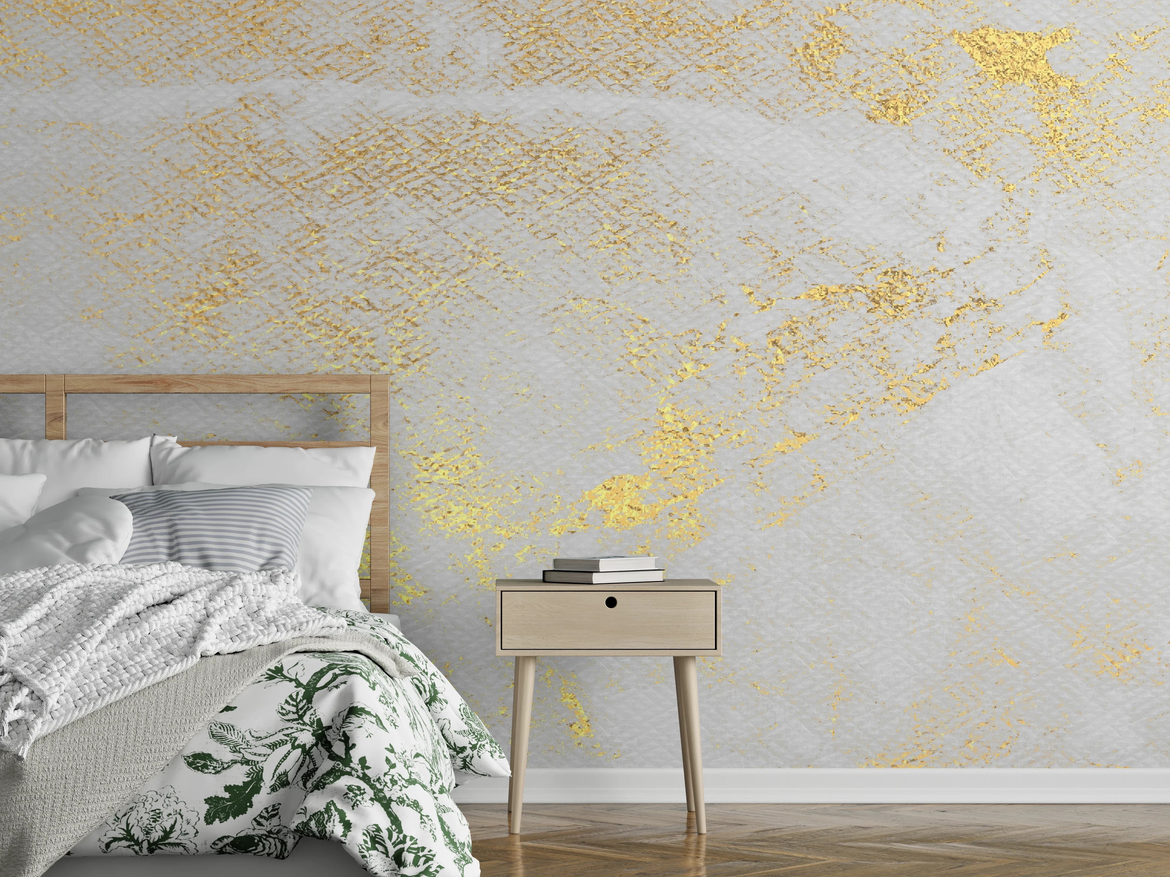Wandverkleidung Schlafzimmer - Vintage Zement - Gold 
