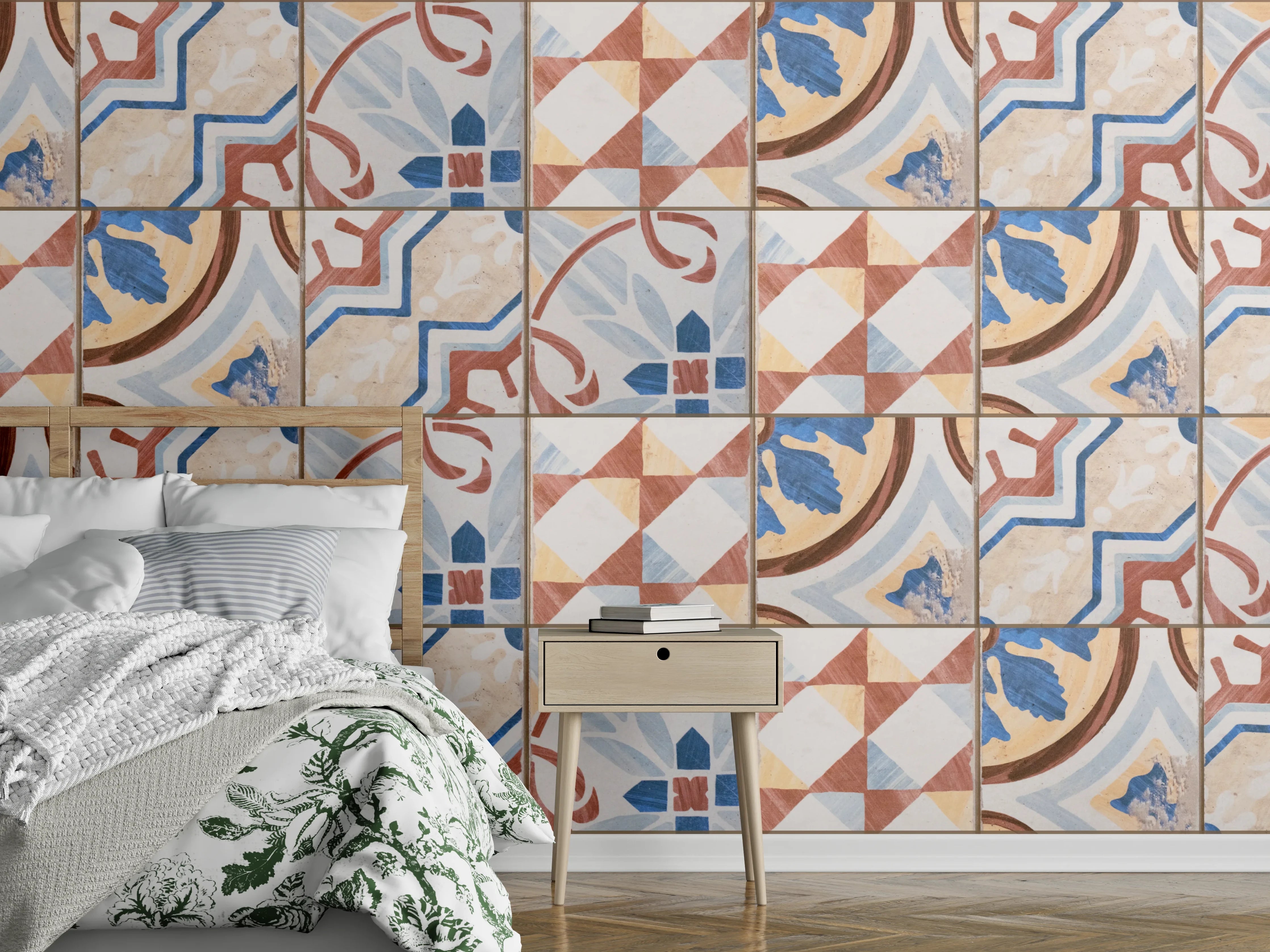 Wandverkleidung Schlafzimmer - Vintage Zement Fliesen