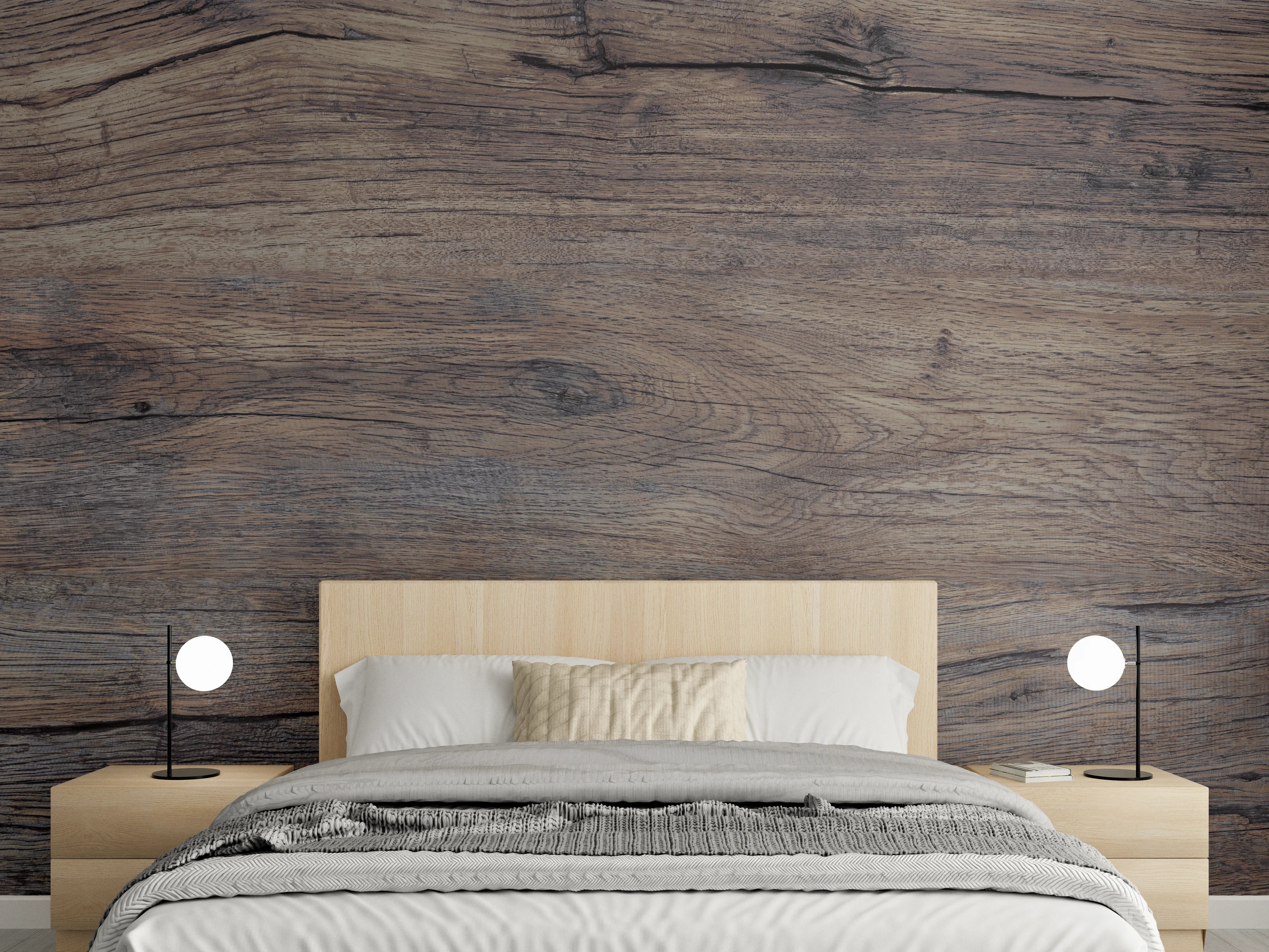 Wandverkleidung Schlafzimmer - Vintage gräuliche Holztextur