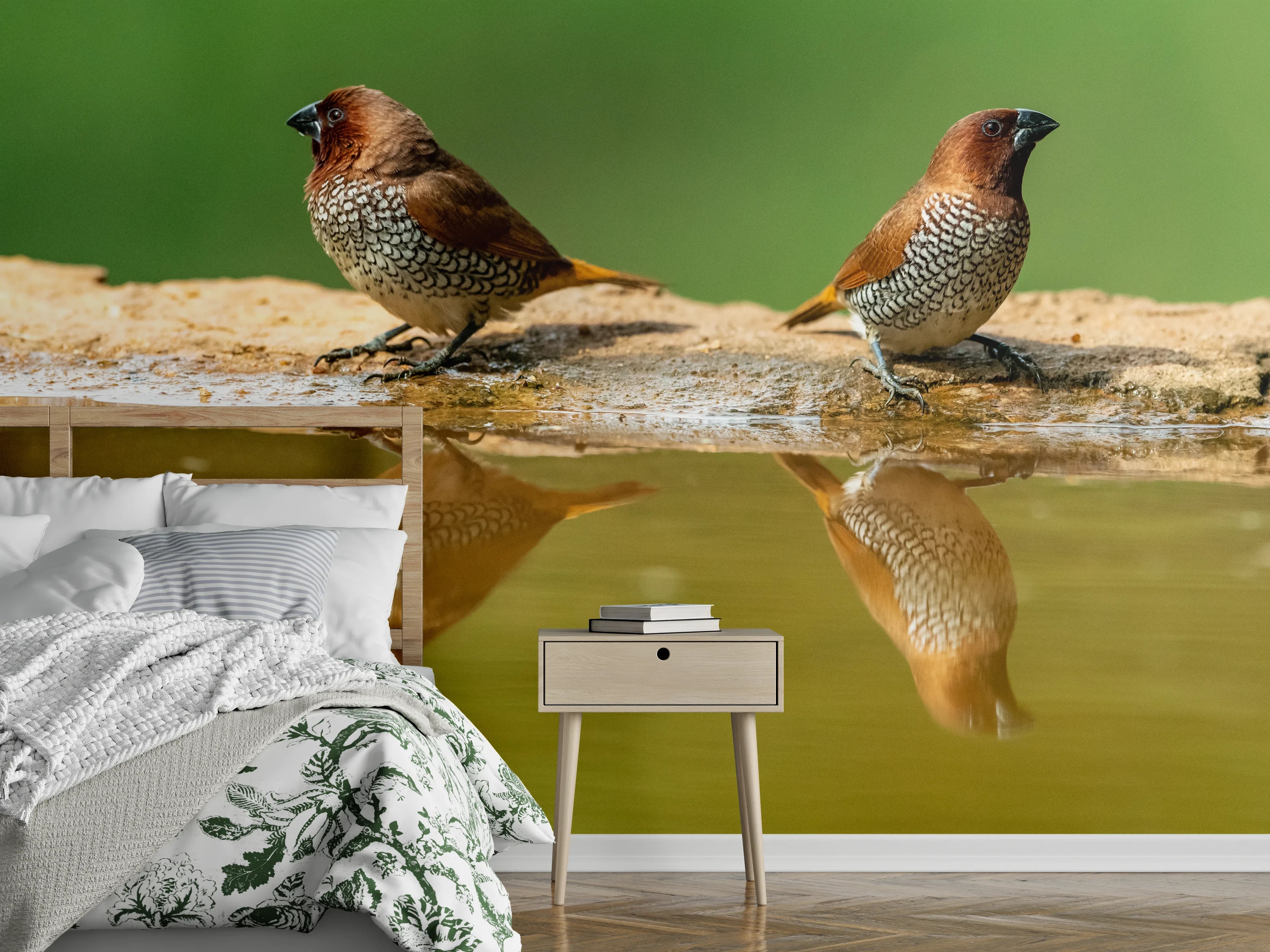 Wandverkleidung Schlafzimmer - Vögel Spiegelung im Wasser