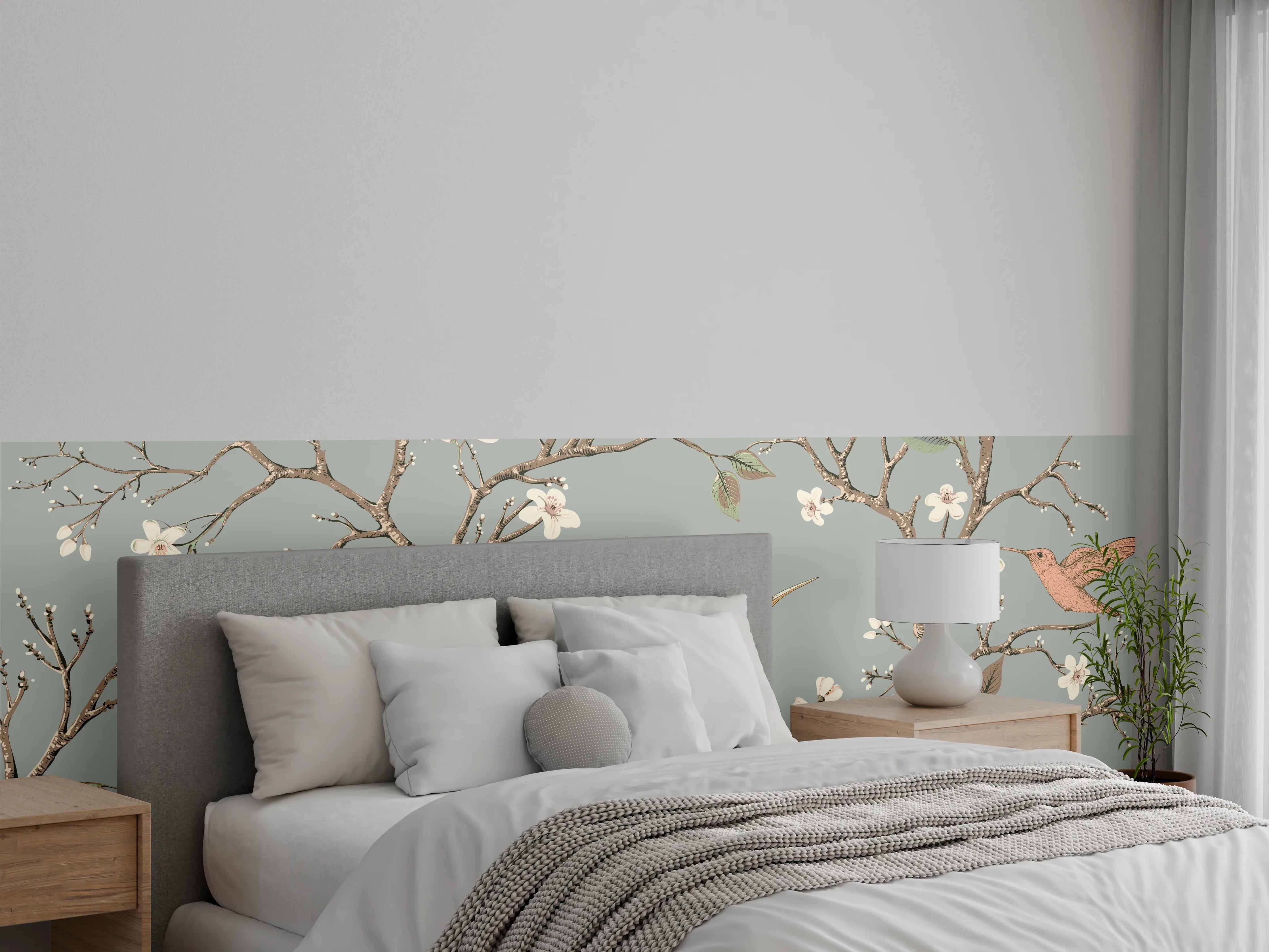 Wandverkleidung Schlafzimmer - Vögel & Blütenzweige Muster