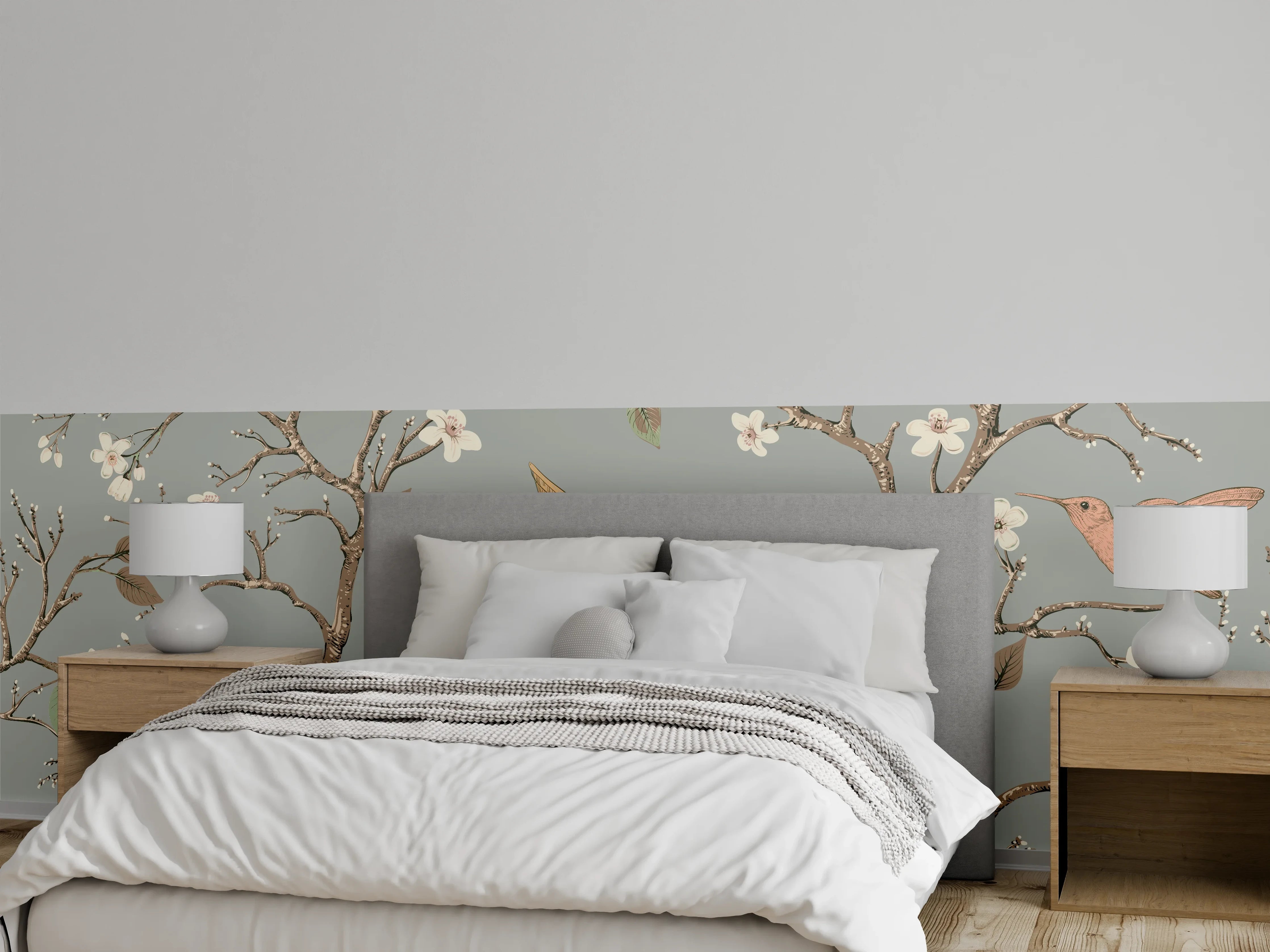 Wandverkleidung Schlafzimmer - Vögel & Blütenzweige Muster