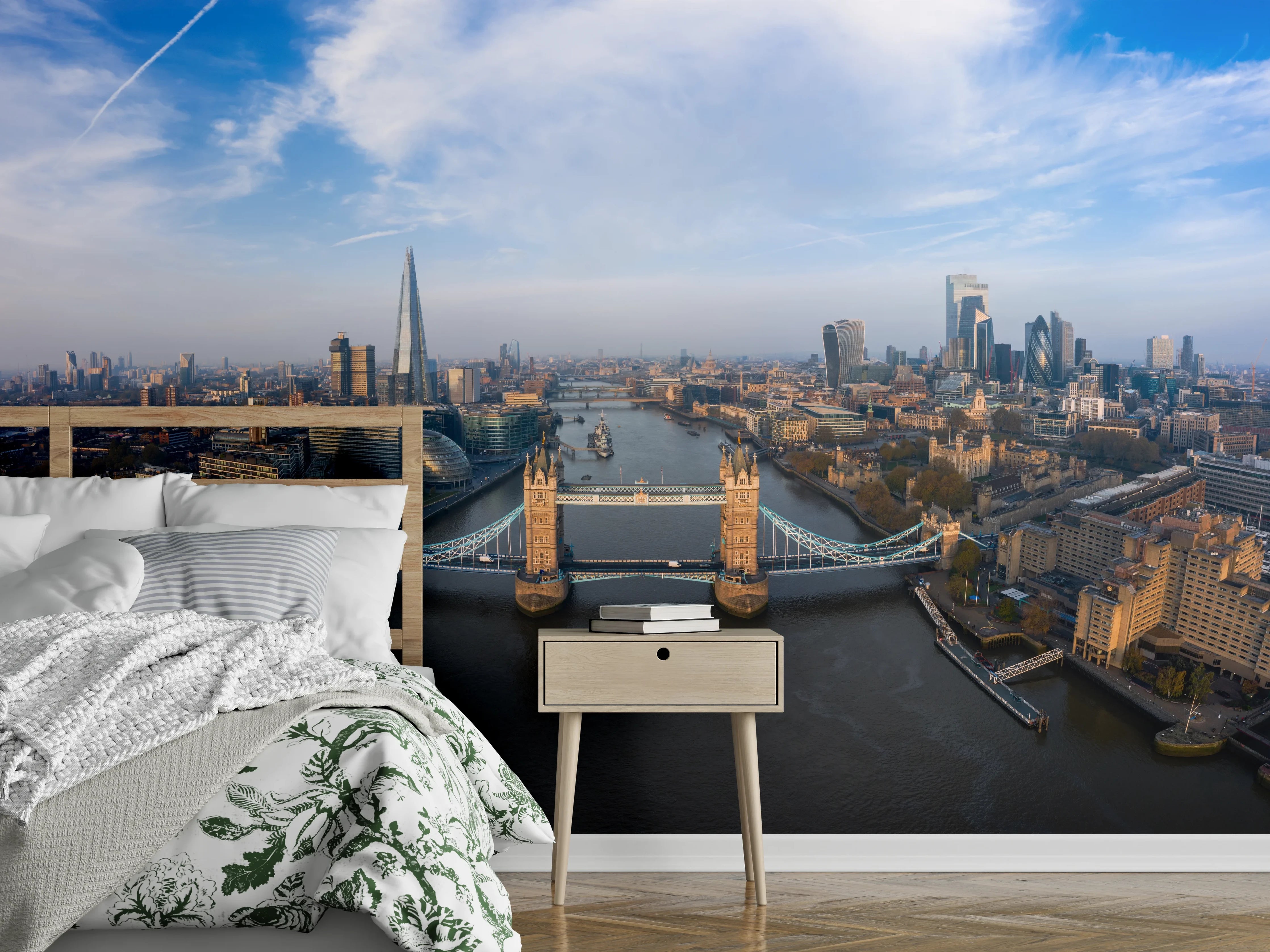 Wandverkleidung Schlafzimmer - Vogelperspektive der Tower Bridge, London