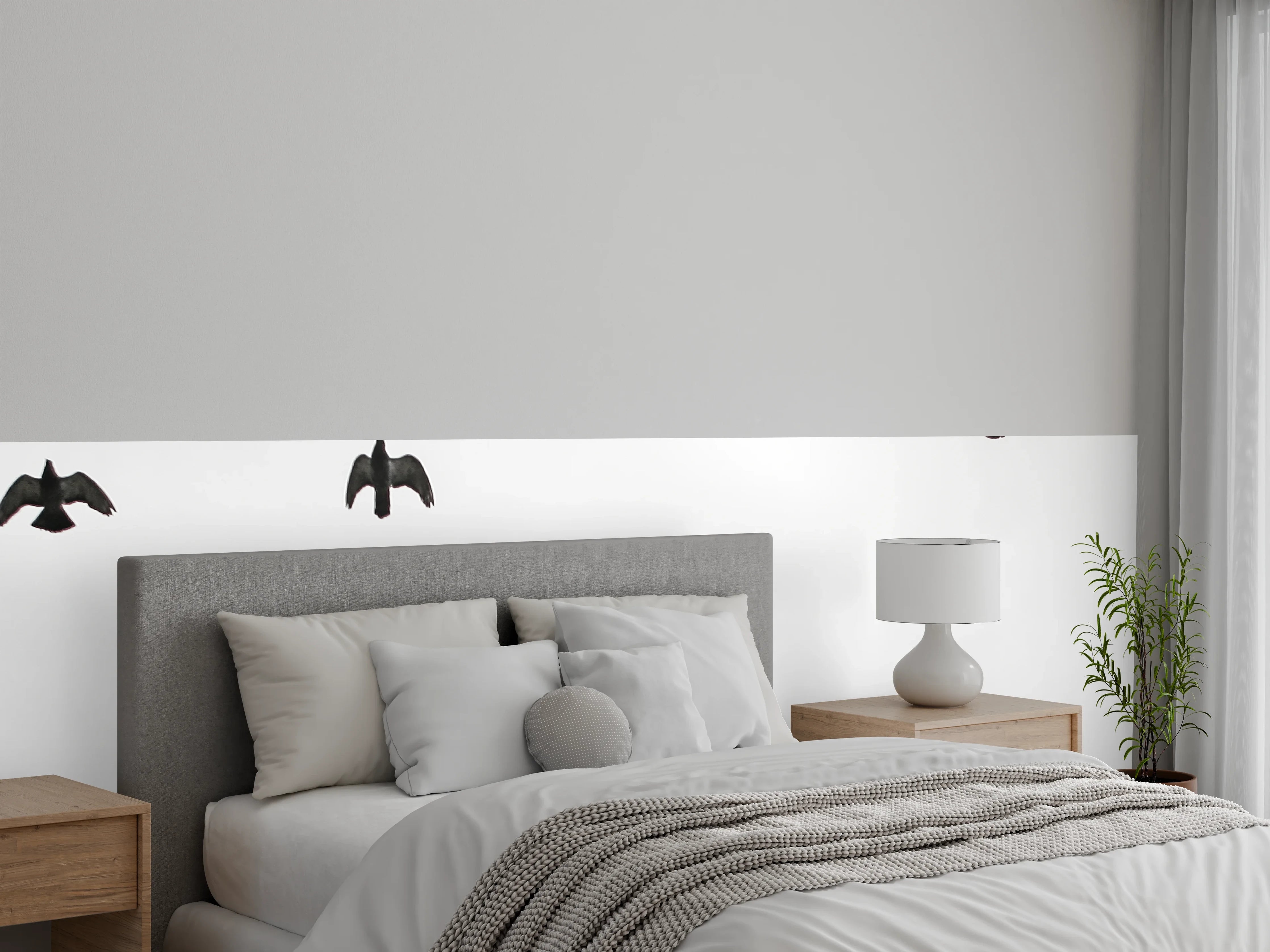 Wandverkleidung Schlafzimmer - Vogelzug im grauen Himmel