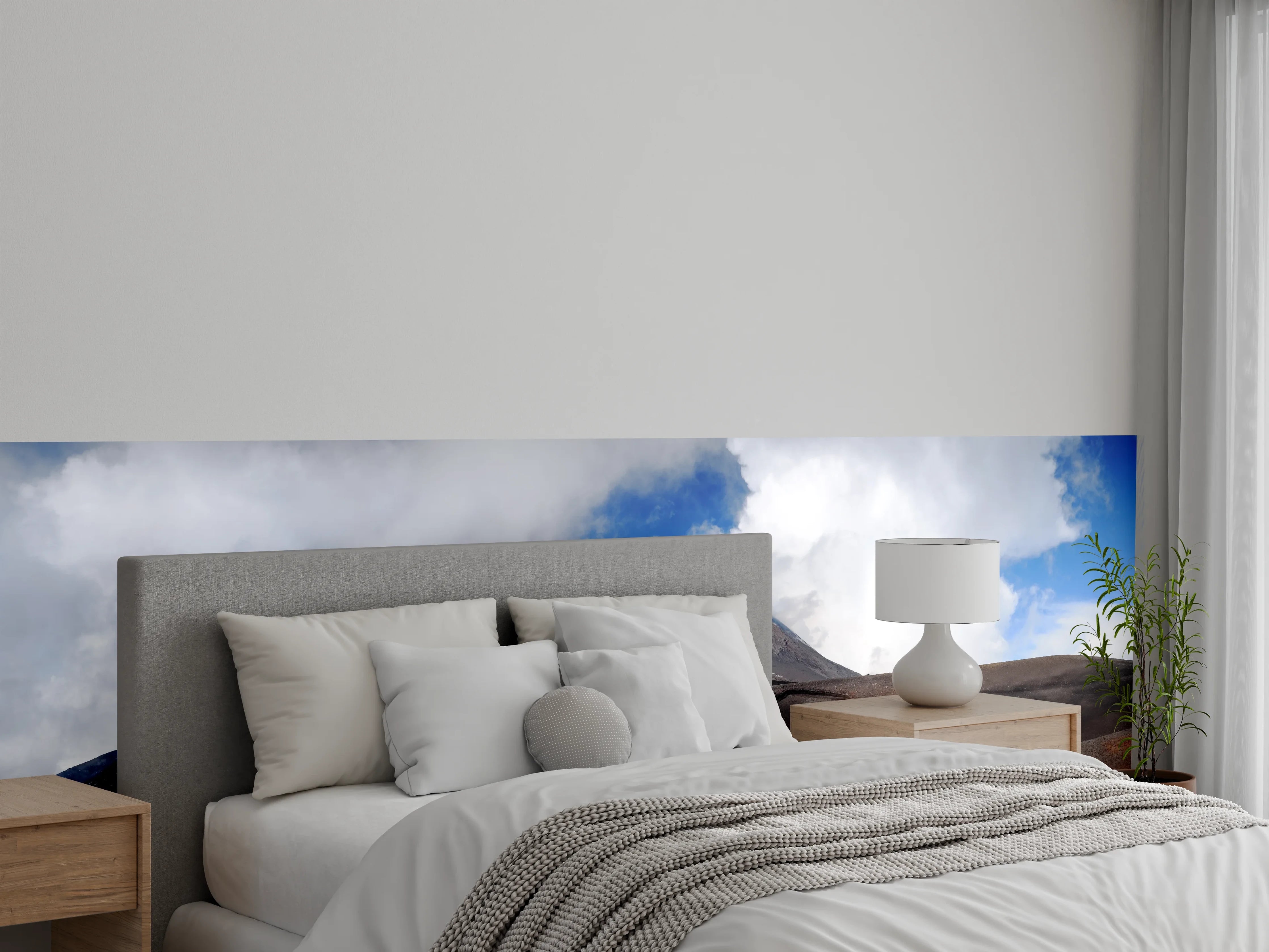 Wandverkleidung Schlafzimmer - Vulkan-Panorama Braun-Grau-Blau