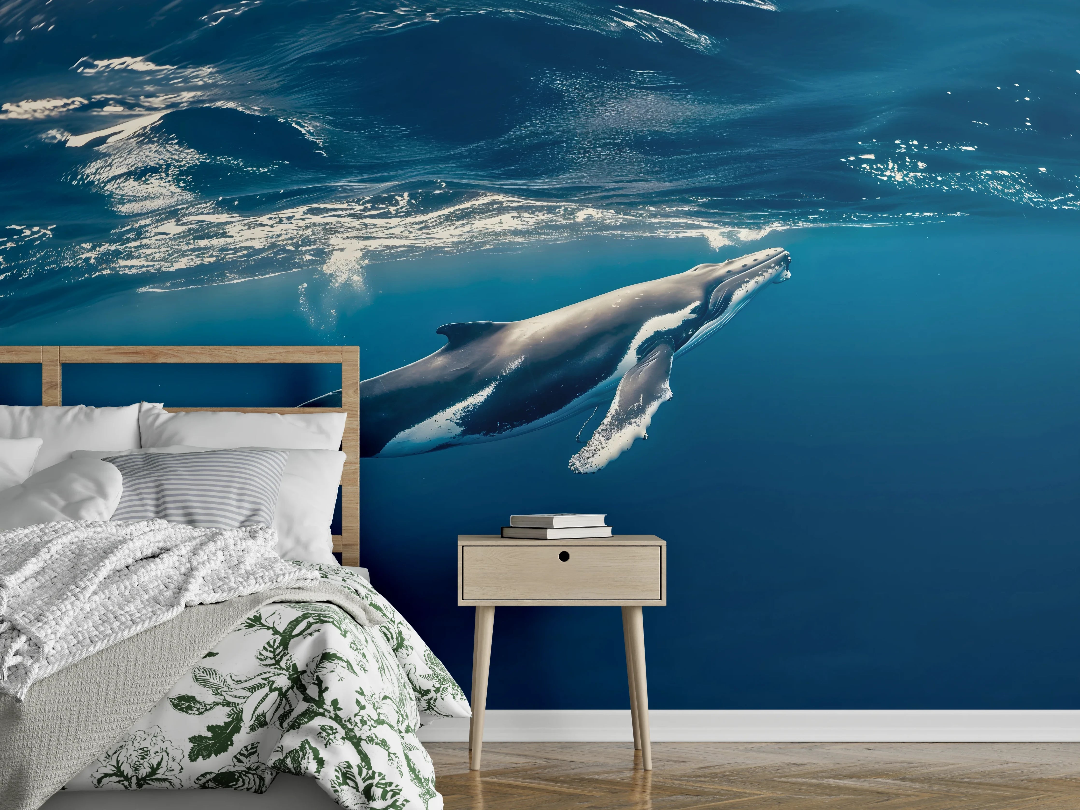 Wandverkleidung Schlafzimmer - Wal im blauen Ozean