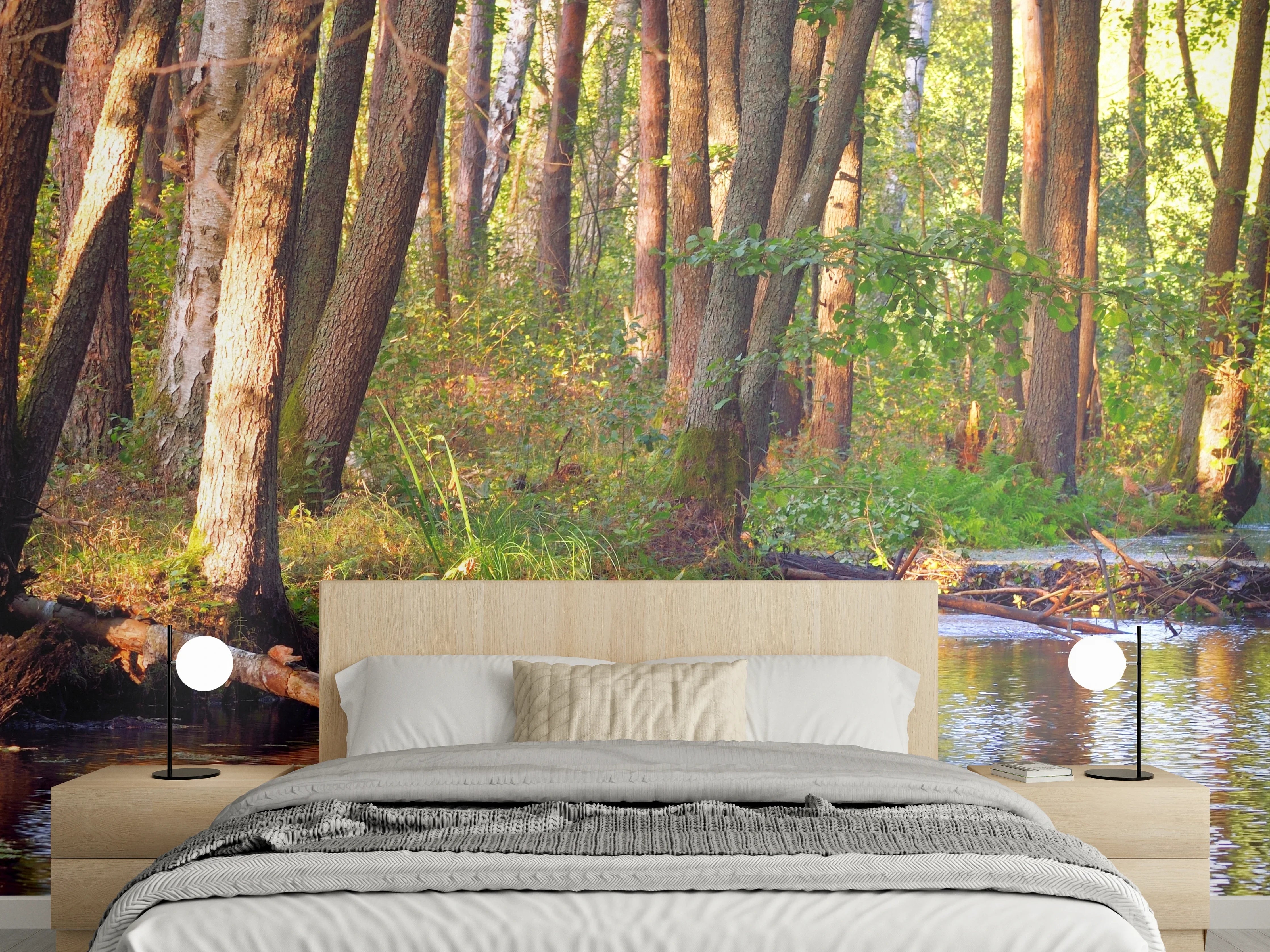 Wandverkleidung Schlafzimmer - Wald am Fluss – Naturidylle