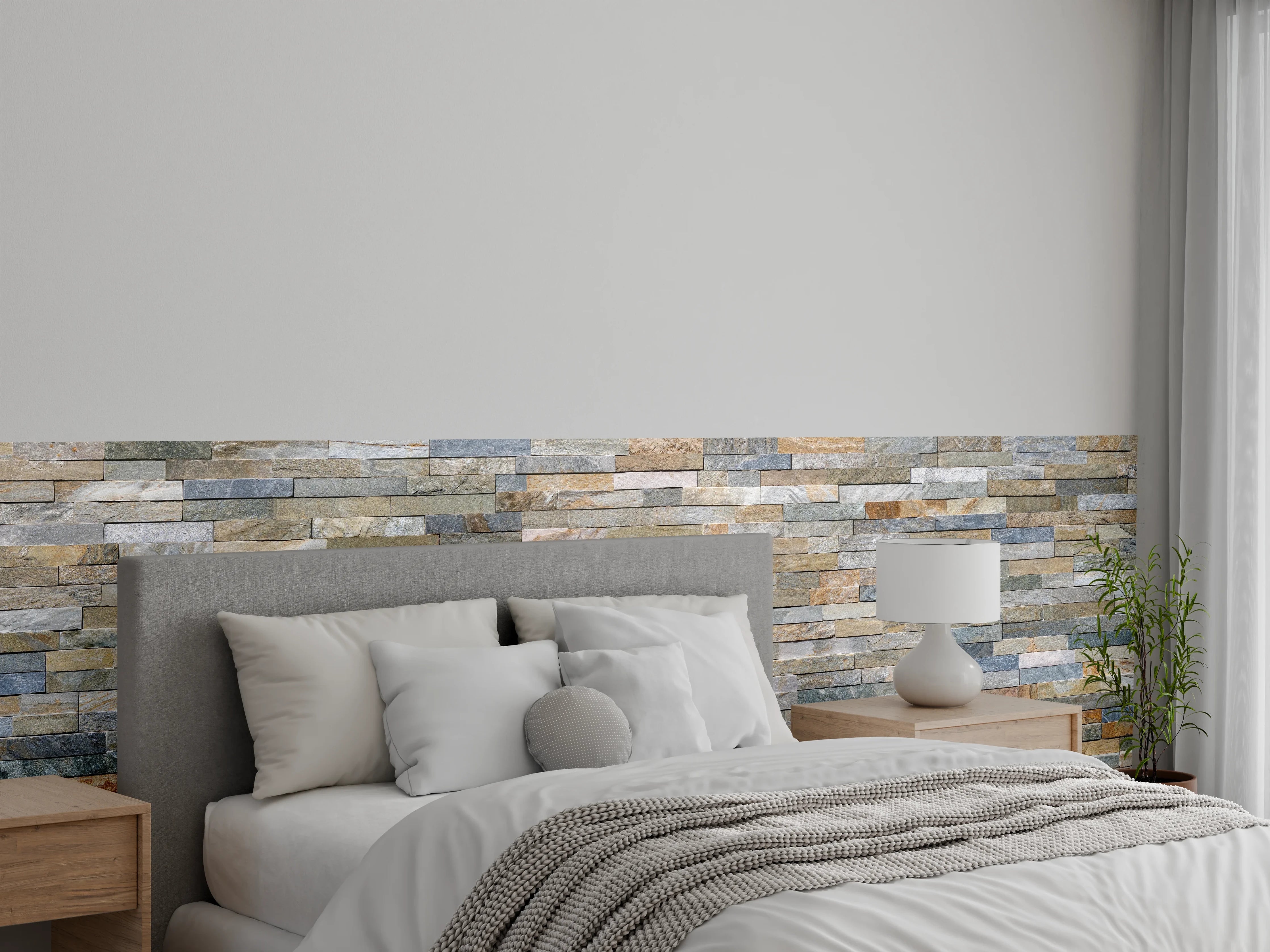 Wandverkleidung Schlafzimmer - Wand aus farbigen Verblendsteinen