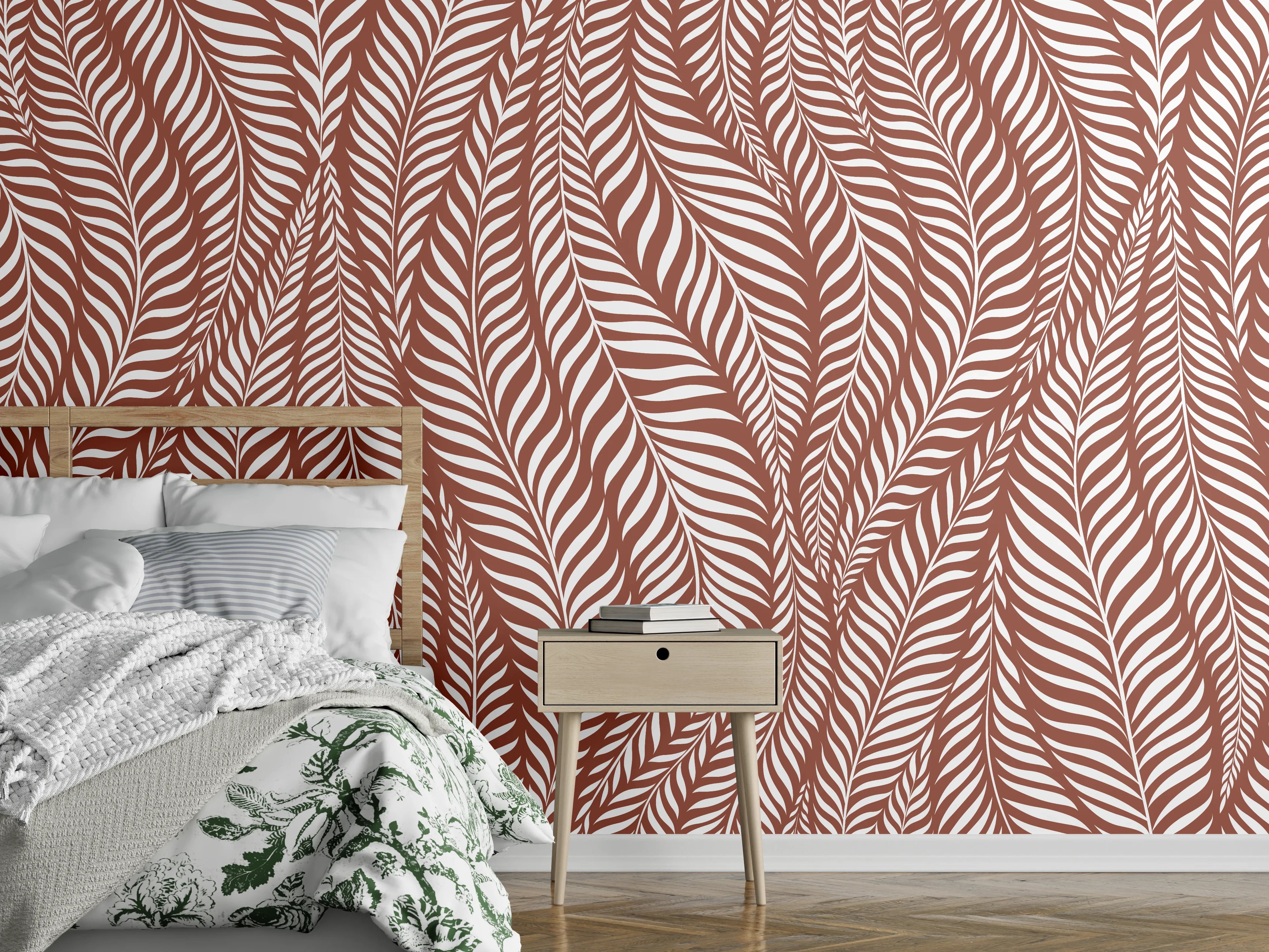 Wandverkleidung Schlafzimmer - Warme Braun-Töne mit feinen Linienmuster