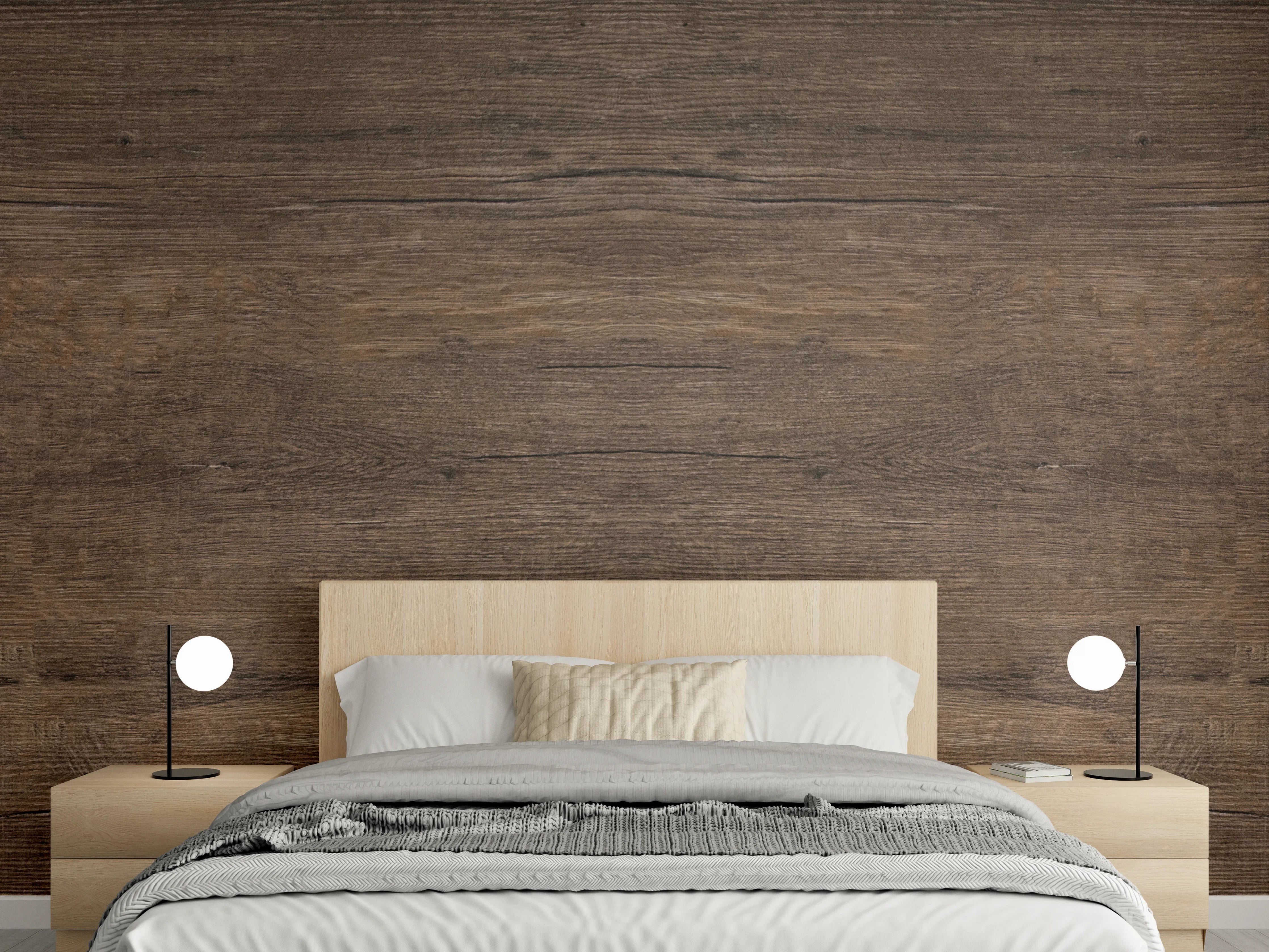 Wandverkleidung Schlafzimmer - Warme Holzbodenoptik mit natürlichen Maserungen