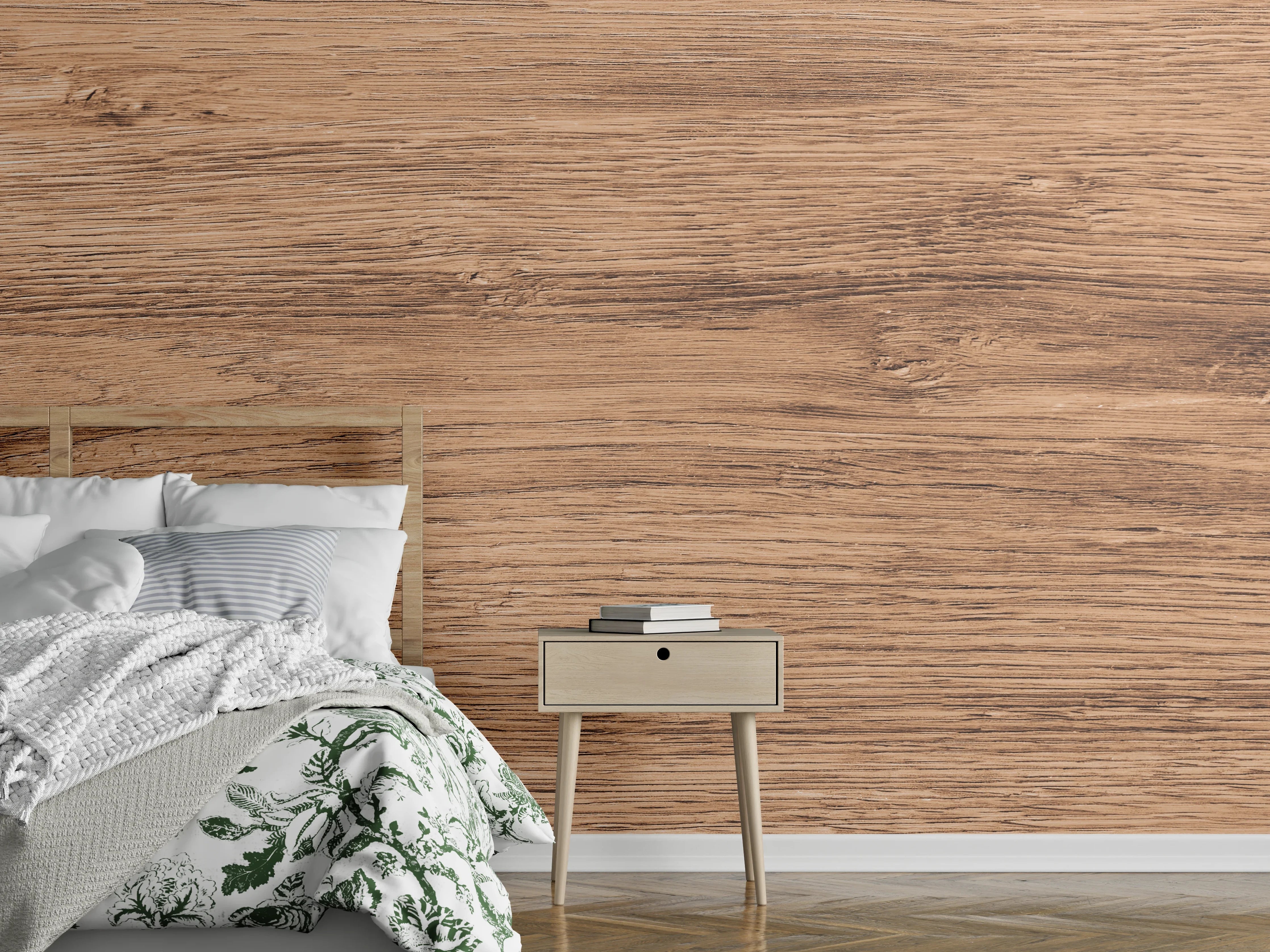 Wandverkleidung Schlafzimmer - Warme Holztöne mit feiner Maserung