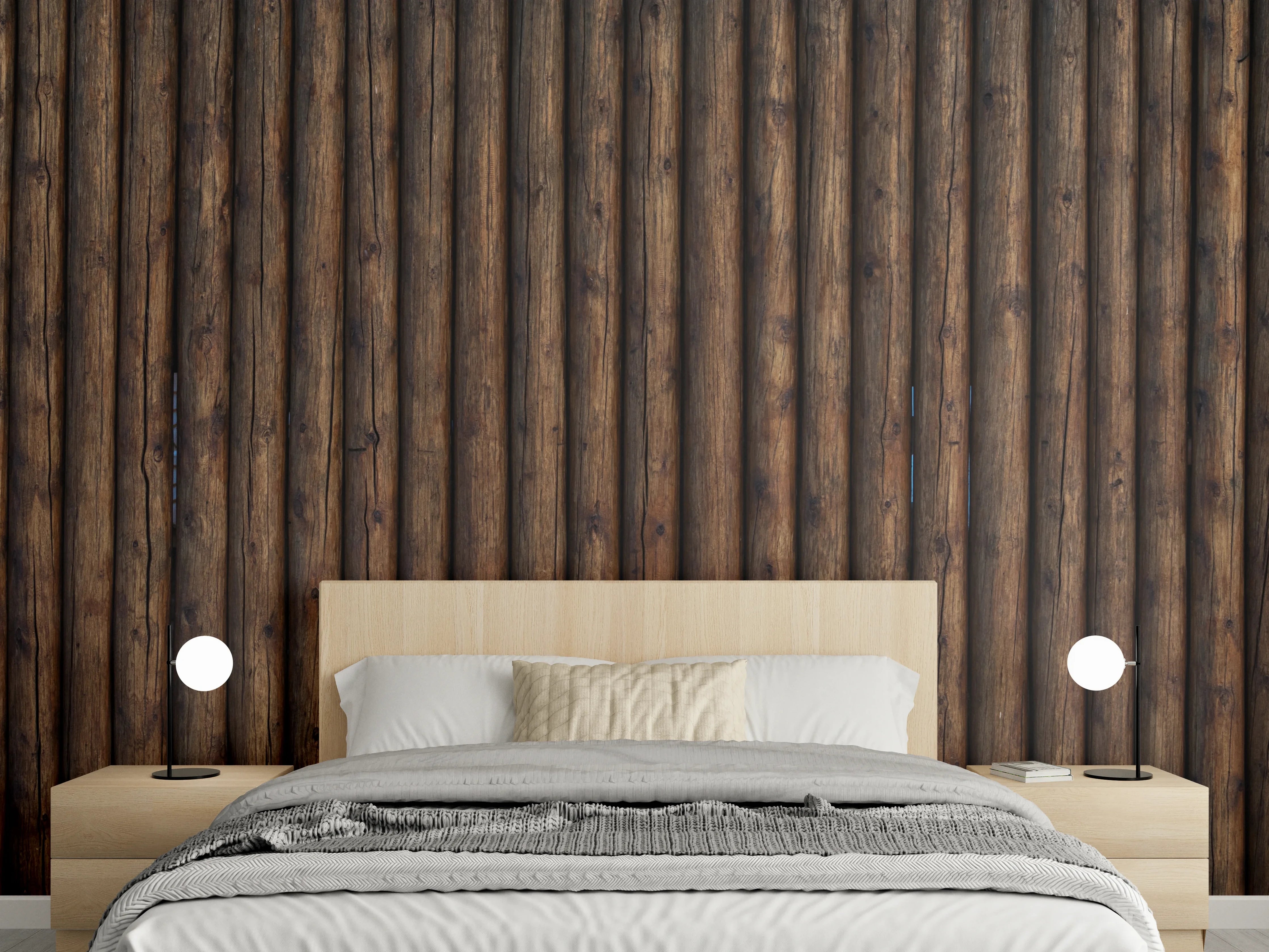 Wandverkleidung Schlafzimmer - Warme Holzvertäfelung mit dunklem Finish