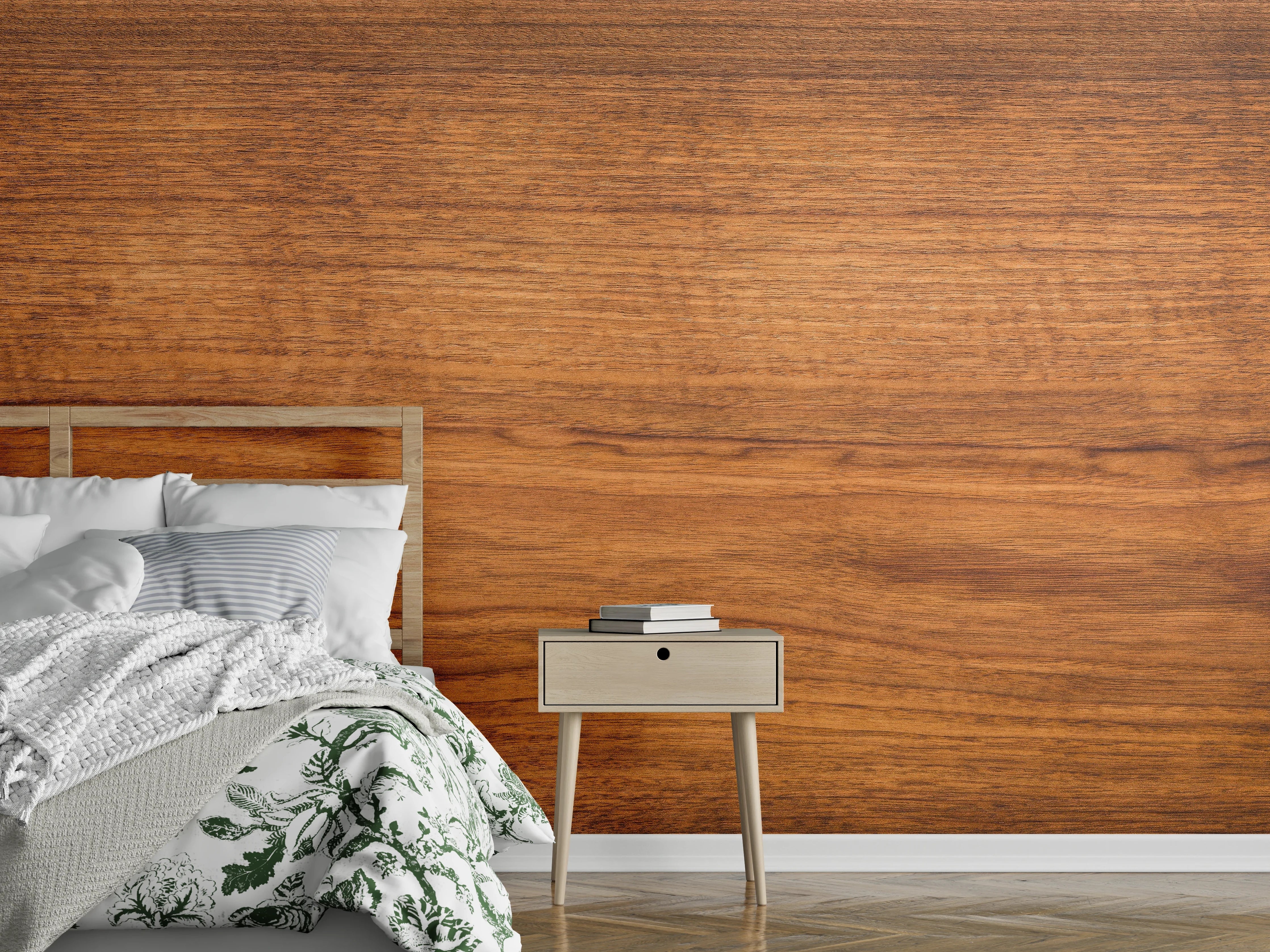Wandverkleidung Schlafzimmer - Warmes Holzdesign mit natürlicher Maserung