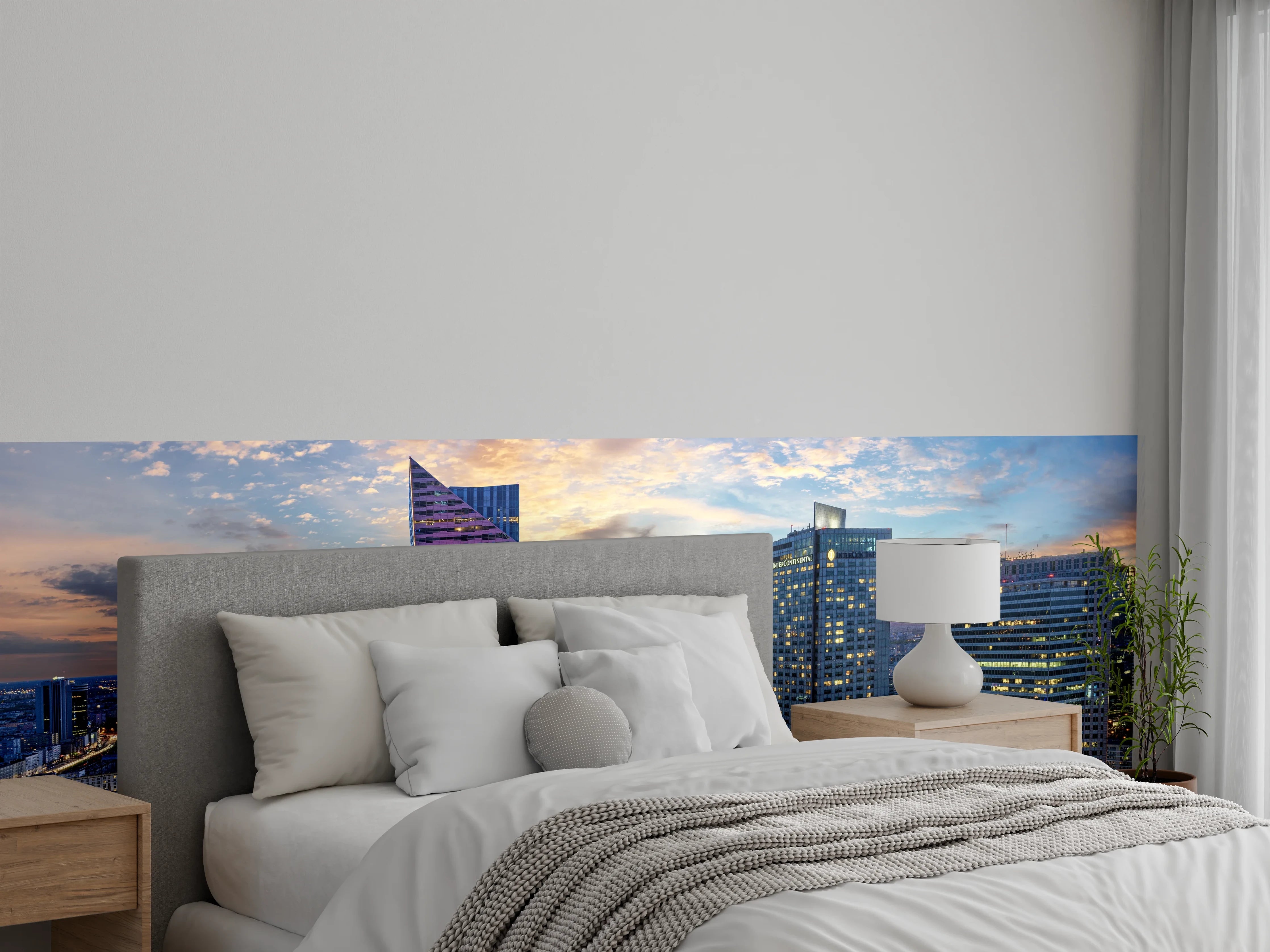 Wandverkleidung Schlafzimmer - Warschau mit modernen Wolkenkratzer bei Sonnenuntergang