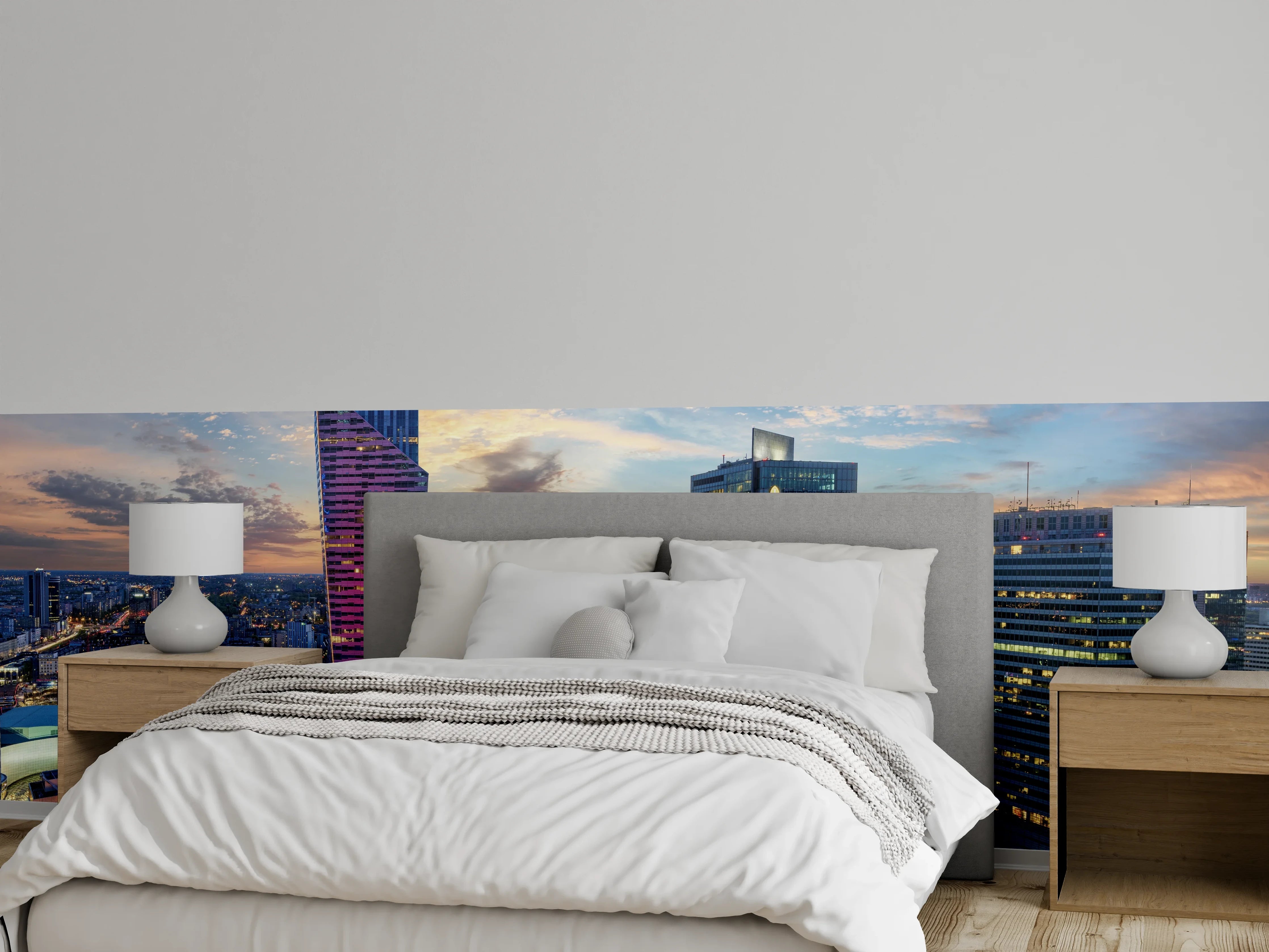 Wandverkleidung Schlafzimmer - Warschau mit modernen Wolkenkratzer bei Sonnenuntergang