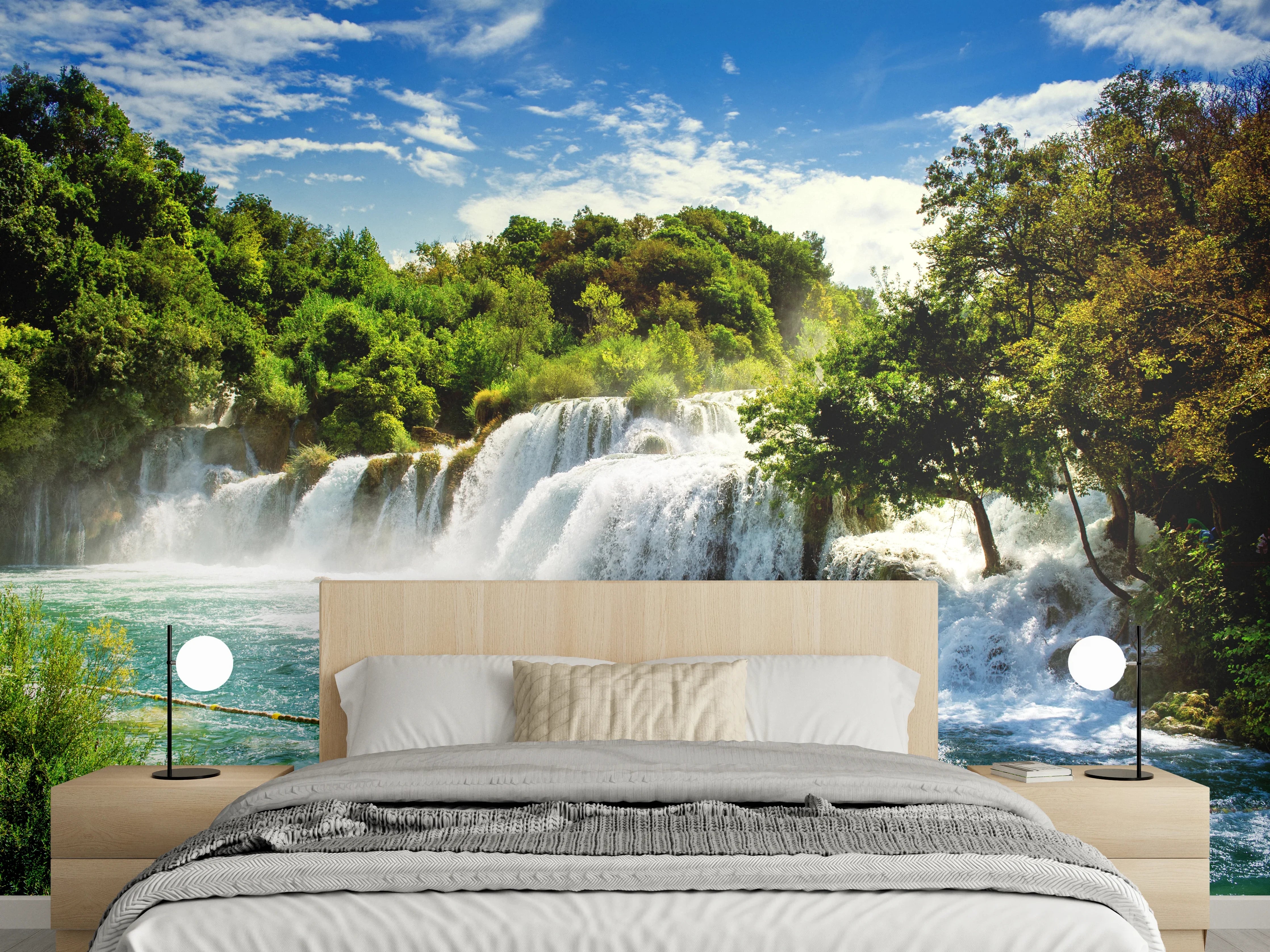 Wandverkleidung Schlafzimmer - Wasserfall Naturidylle Poster
