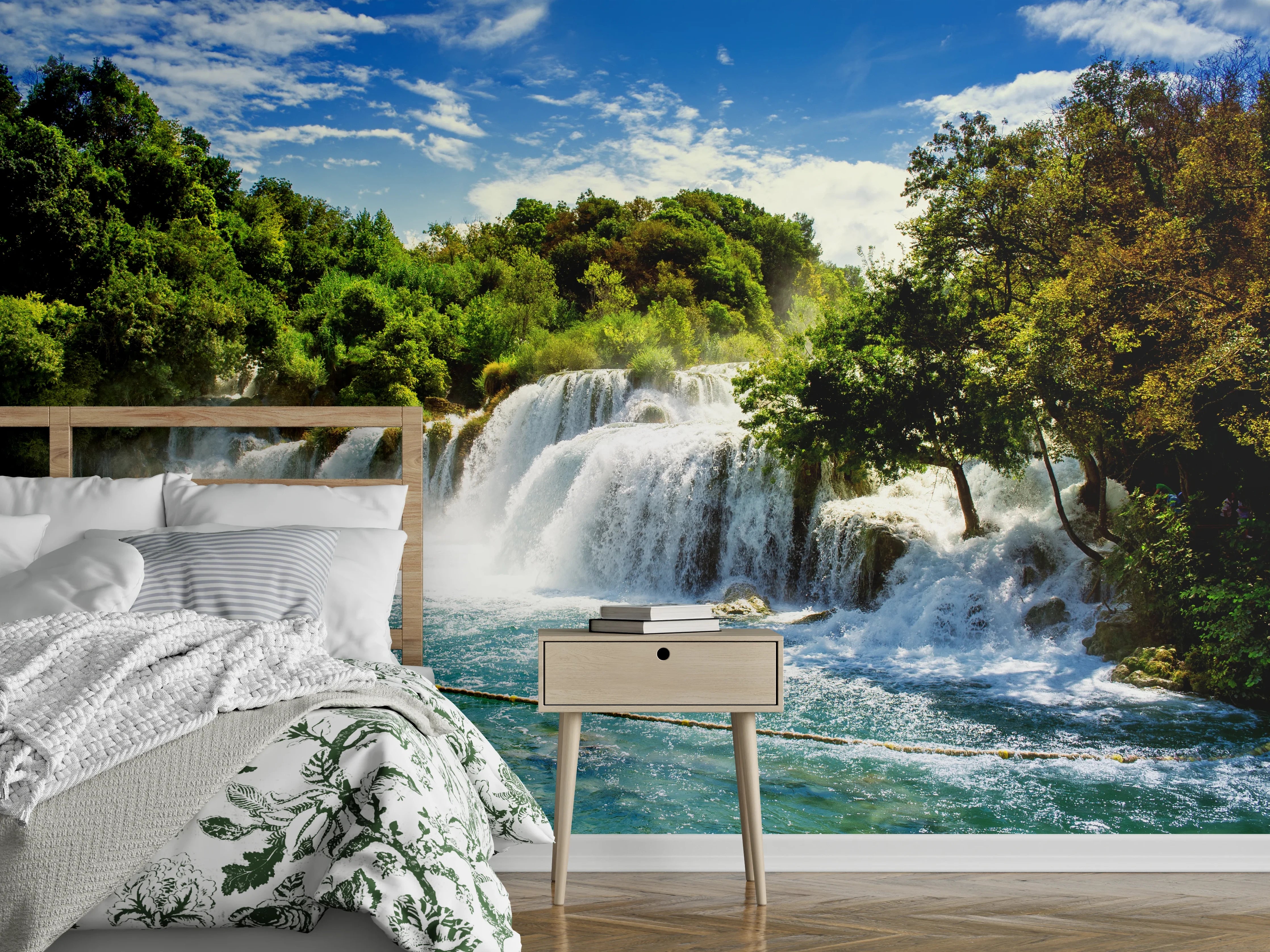 Wandverkleidung Schlafzimmer - Wasserfall Naturidylle Poster