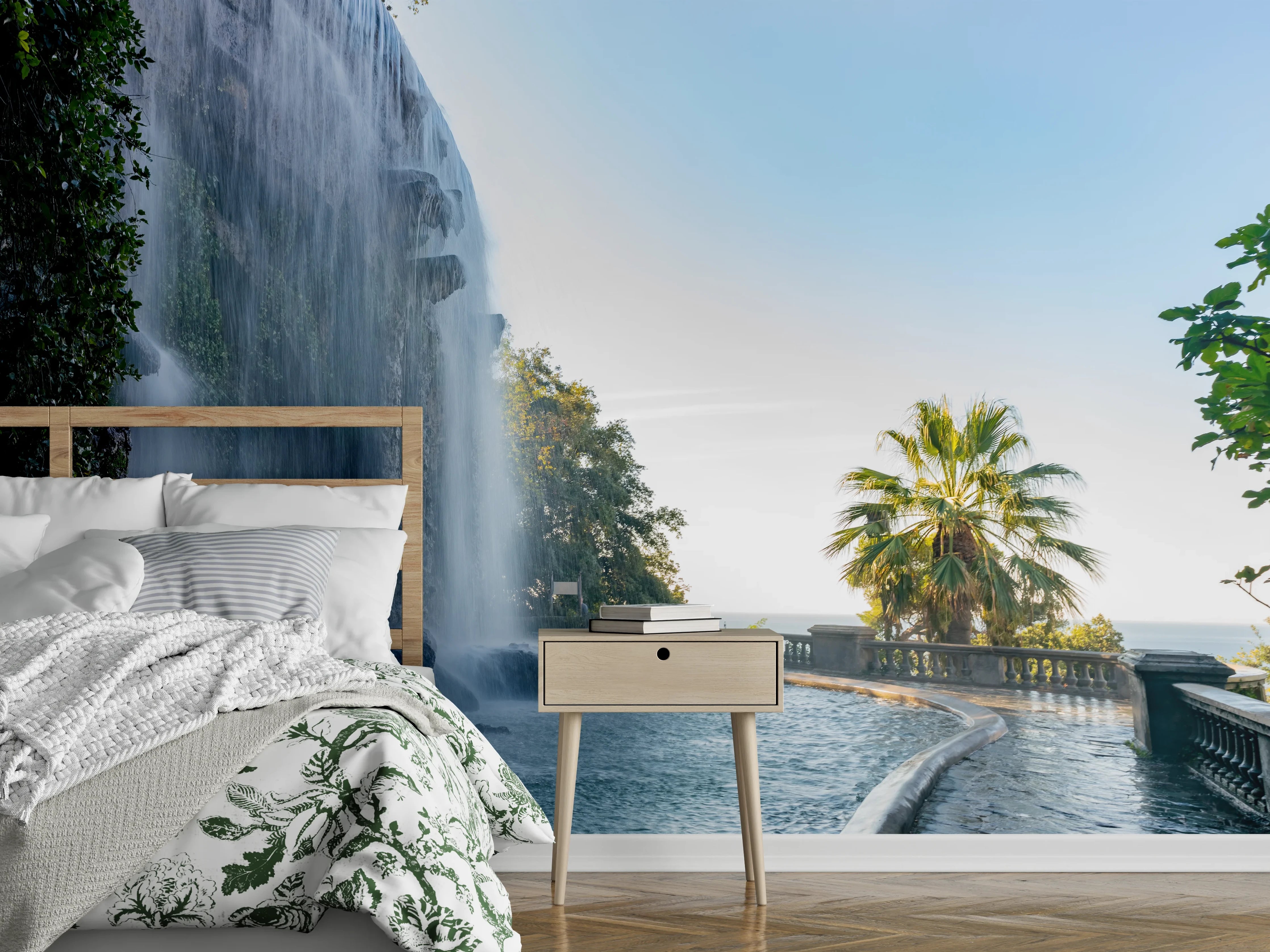 Wandverkleidung Schlafzimmer - Wasserfall am Palmenweg Panorama