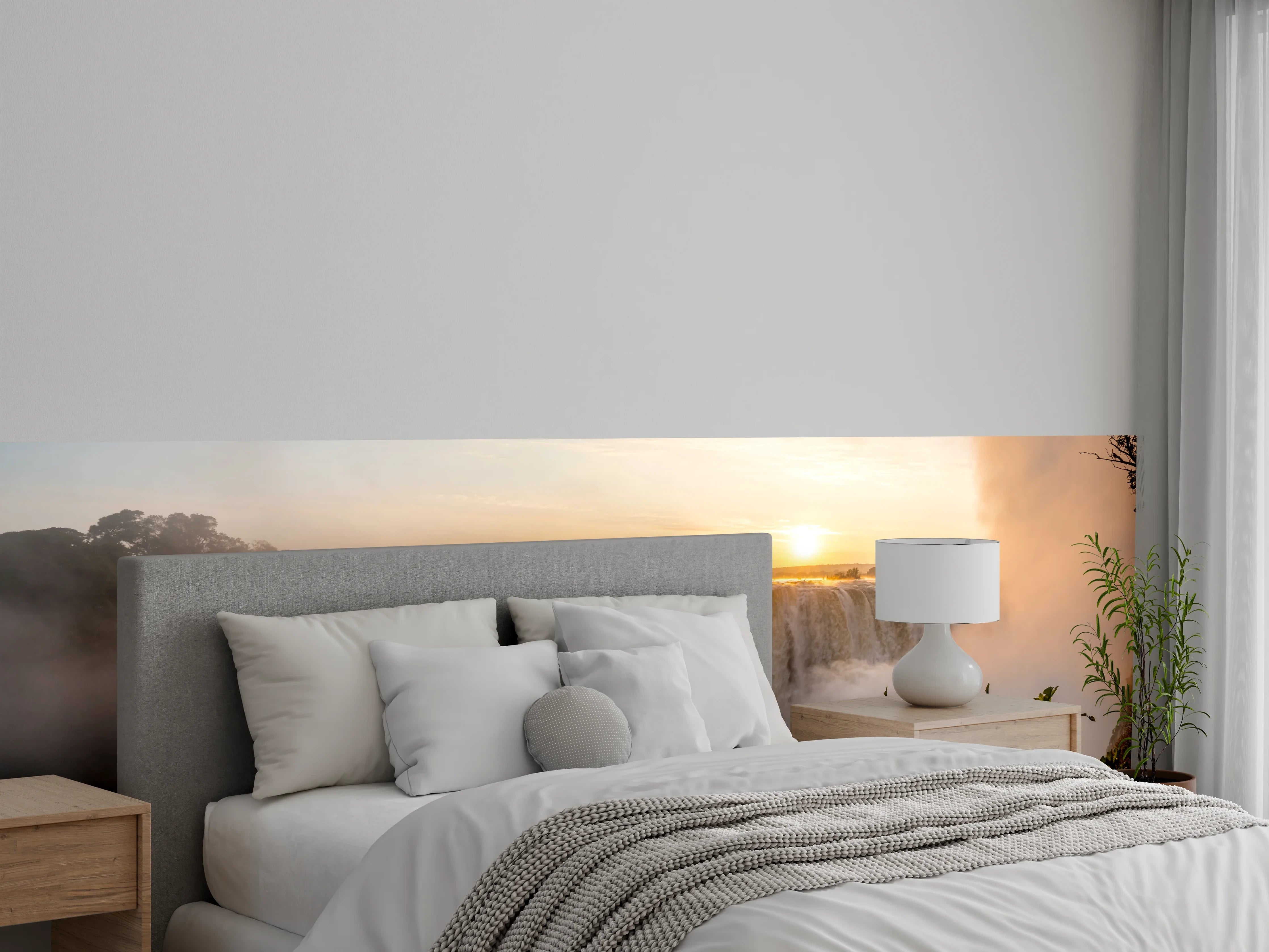 Wandverkleidung Schlafzimmer - Wasserfall bei Sonnenuntergang Naturmotiv