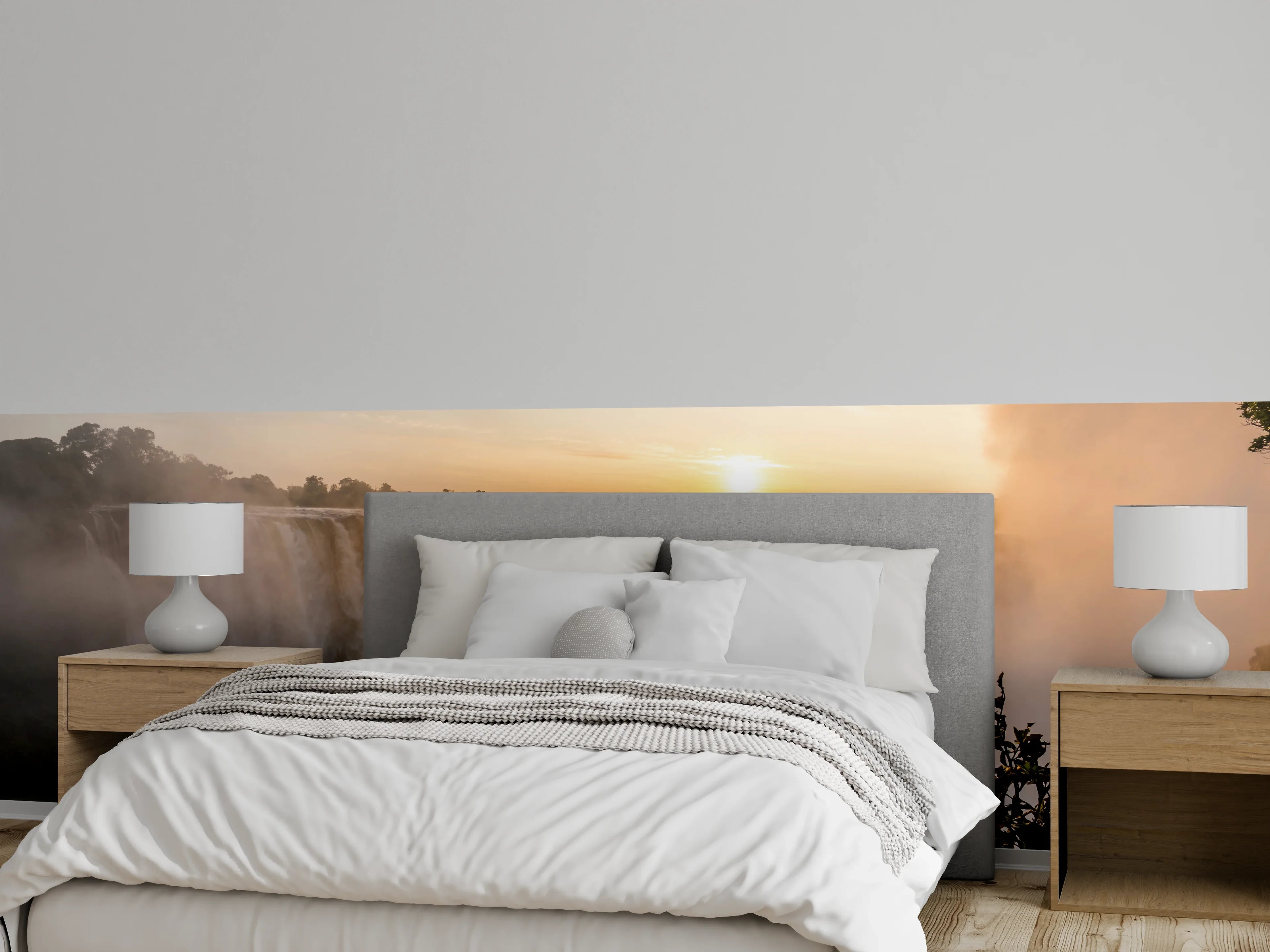 Wandverkleidung Schlafzimmer - Wasserfall bei Sonnenuntergang Naturmotiv