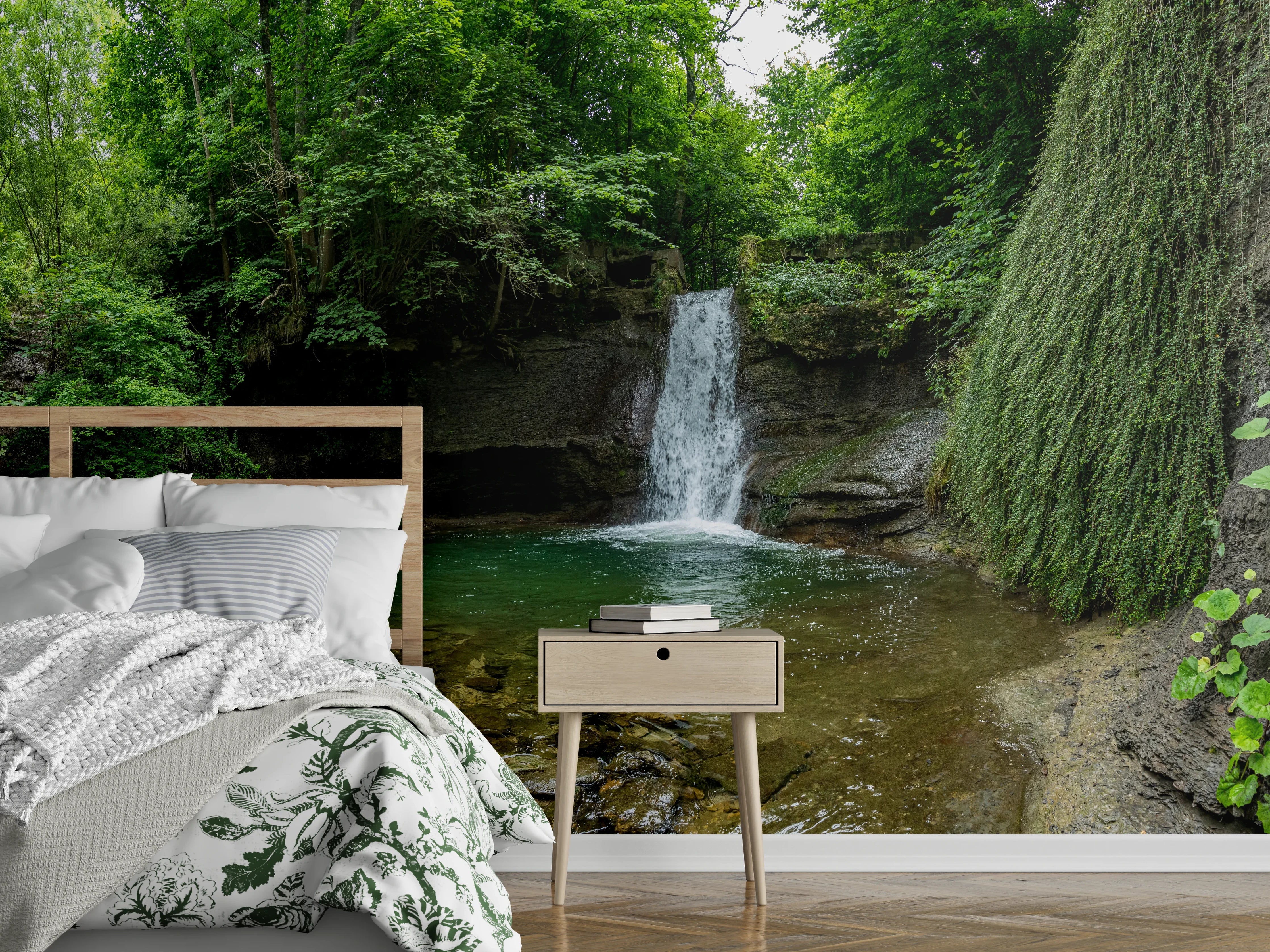 Wandverkleidung Schlafzimmer - Wasserfall im Wald - Utopie