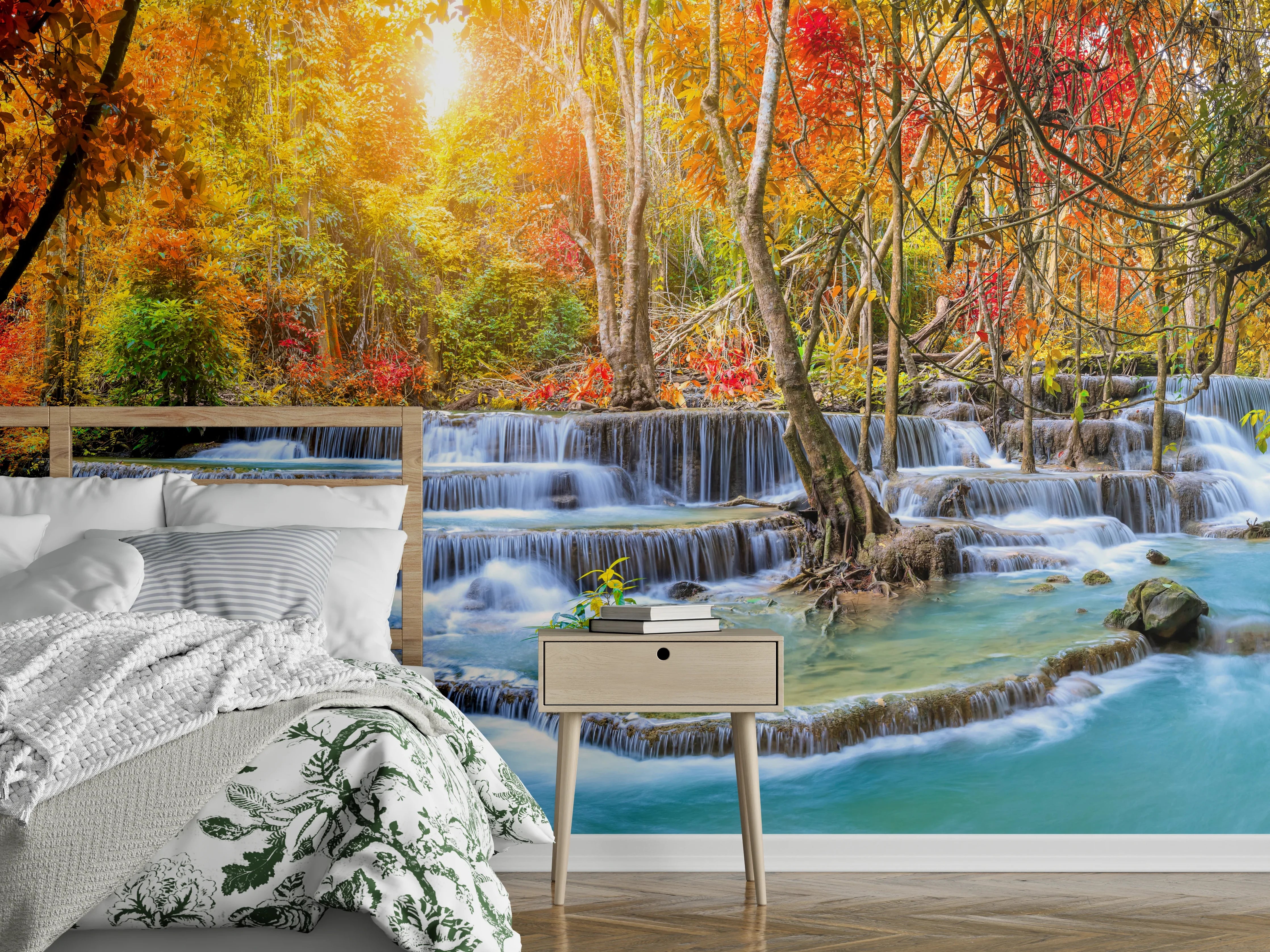 Wandverkleidung Schlafzimmer - Wasserfall im Wald Thailand Nationalparks